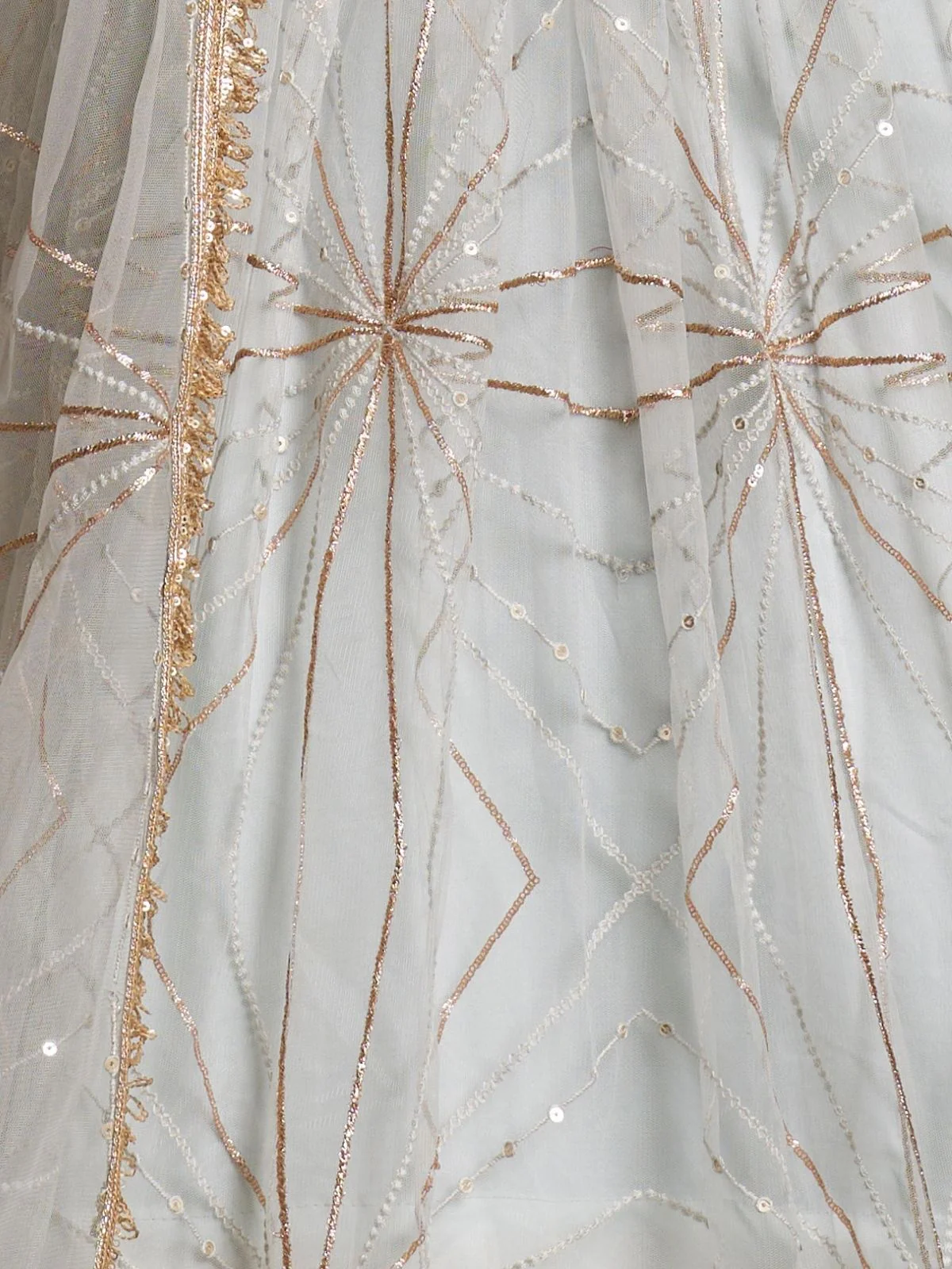 Odette Off White Net Embroidered Semi Stitched Lehenga For Women - Image 5