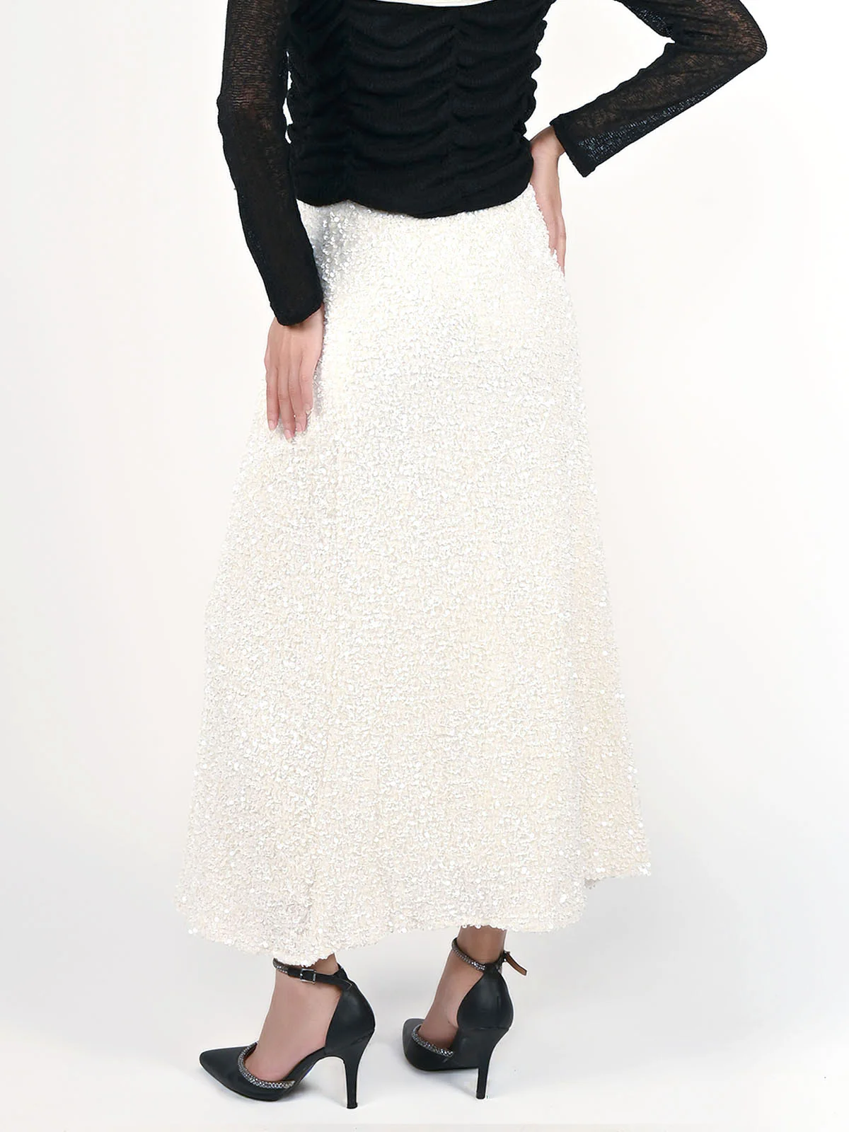 Odette Off White Net Sequence Skirt For Women - Image 2