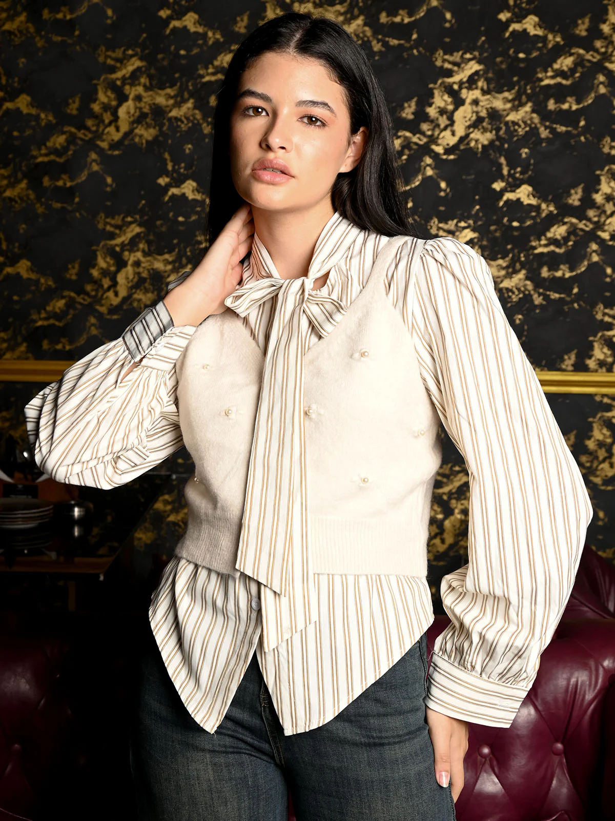 Odette Off White Poplin Shirt And Light Wool Outer For Women - Image 2