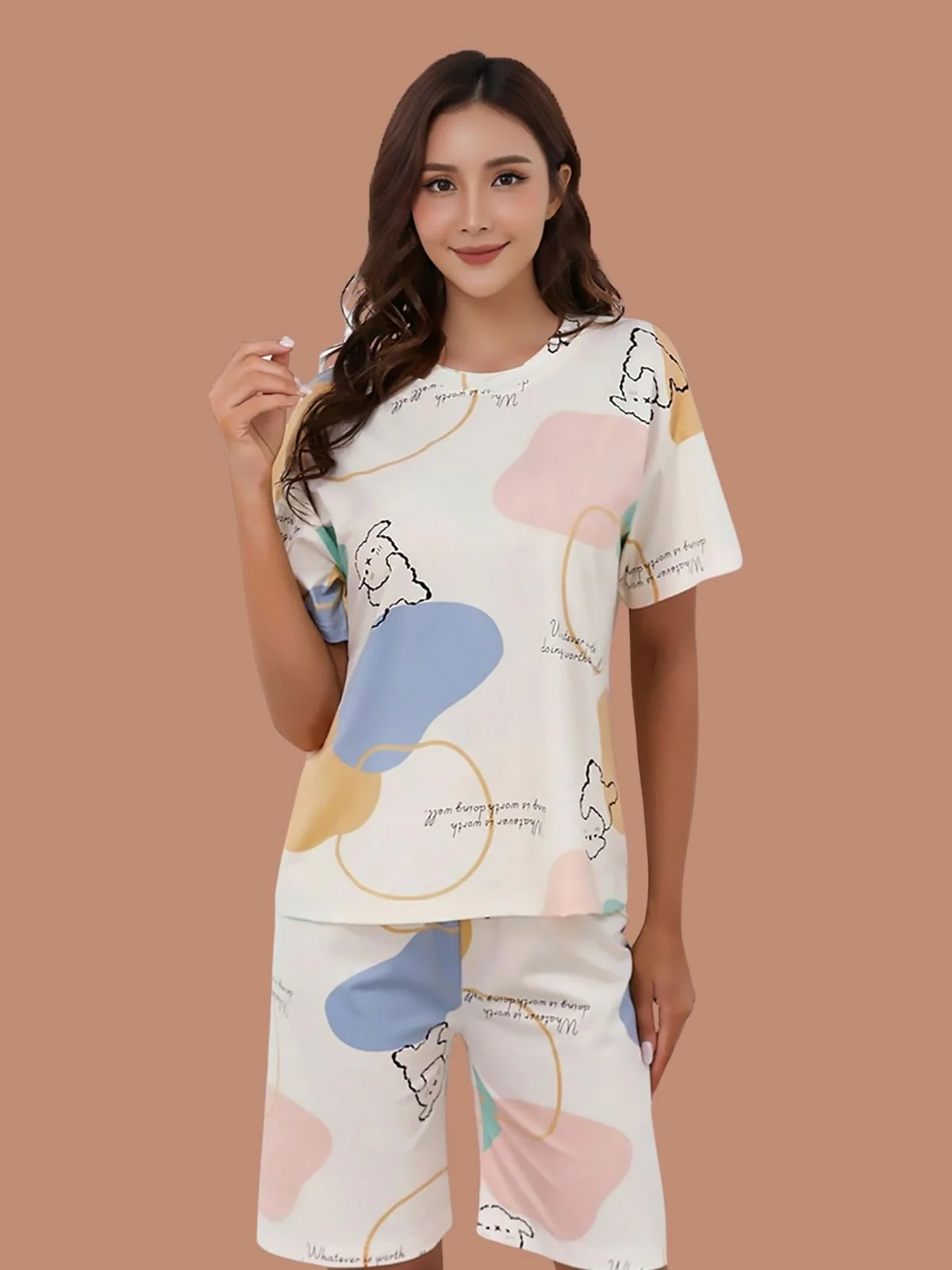 Odette Off White Printed Night Suits For Women - Image 4