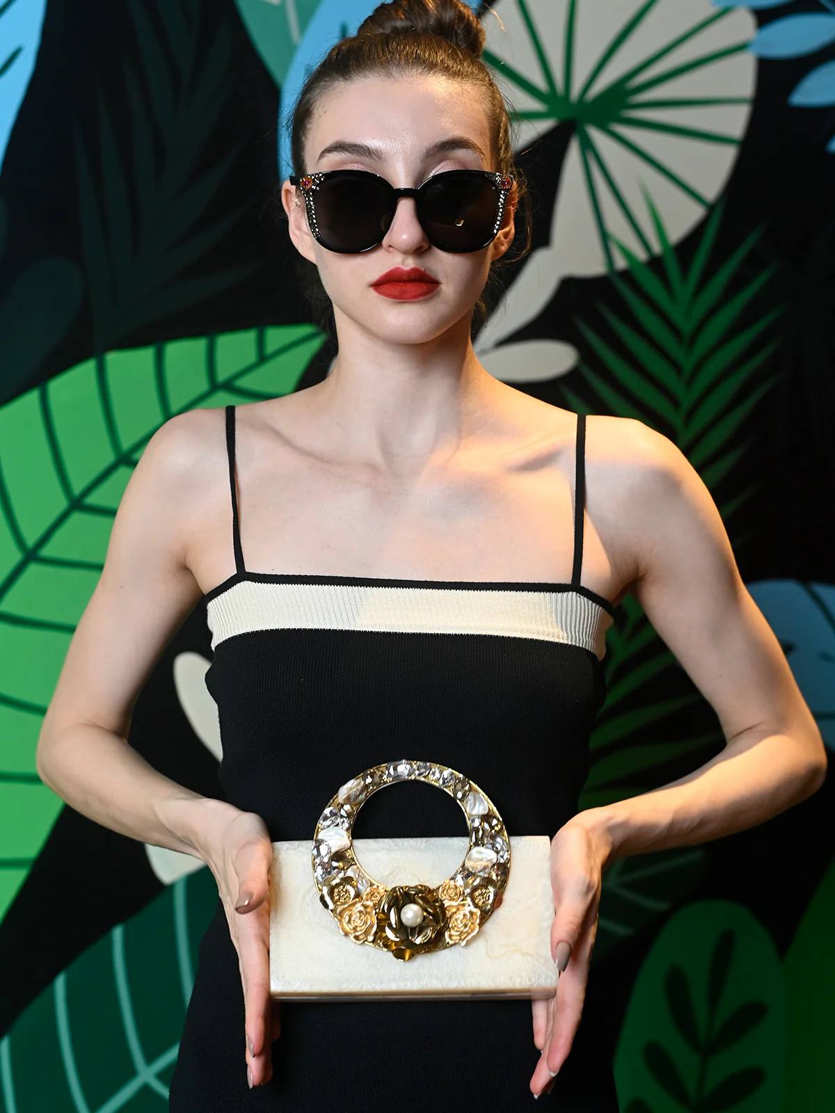 Odette Off White Resin Embellished Clutch For Women - Image 2