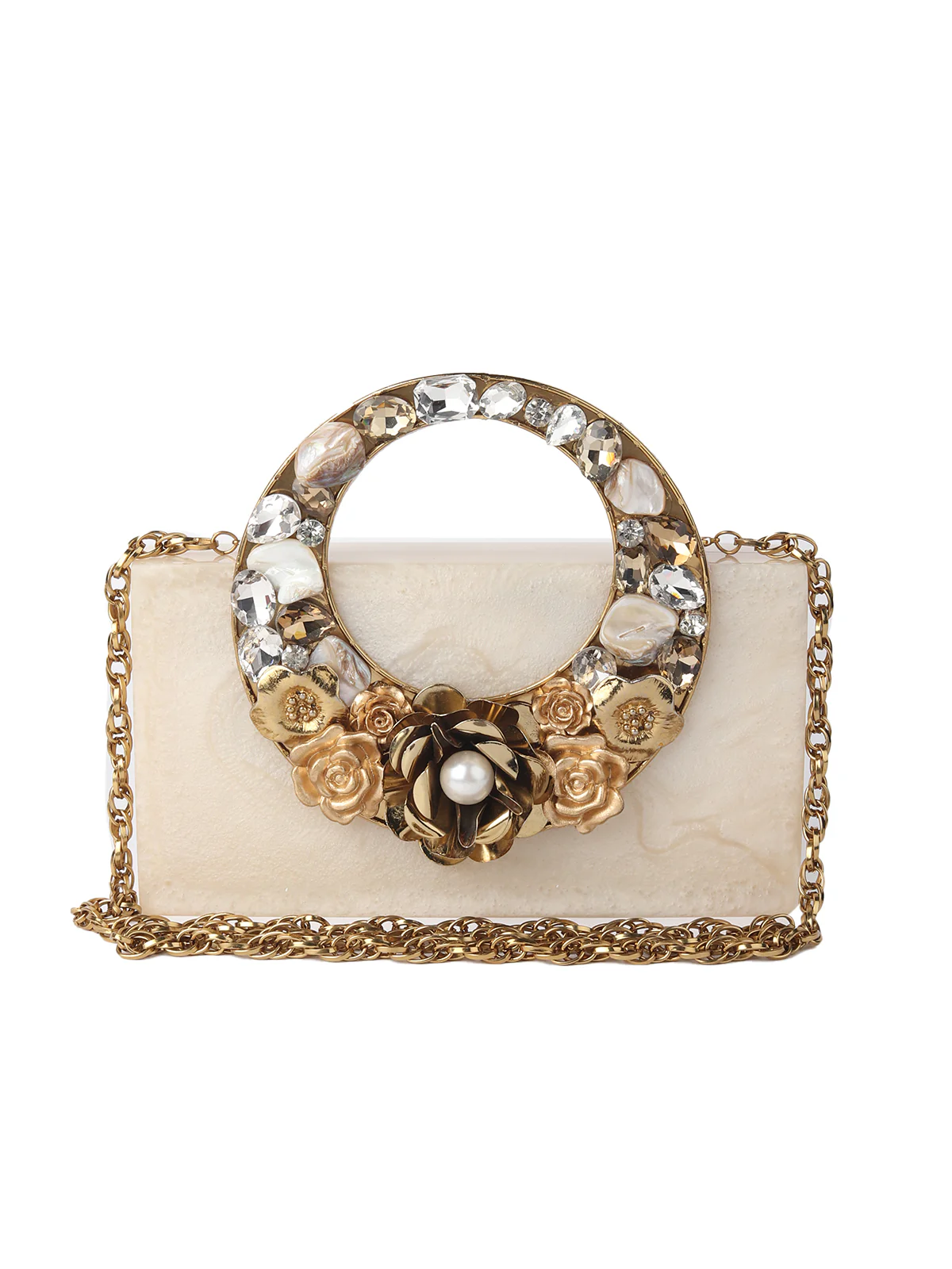 Odette Off White Resin Embellished Clutch For Women - Image 3