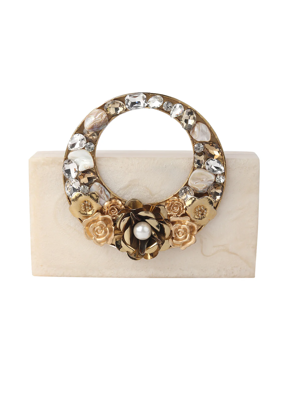 Odette Off White Resin Embellished Clutch For Women - Image 4