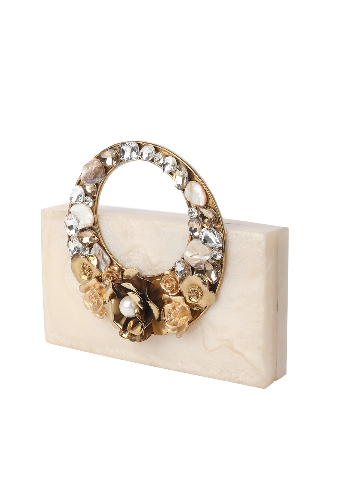 Odette Off White Resin Embellished Clutch For Women - Image 5