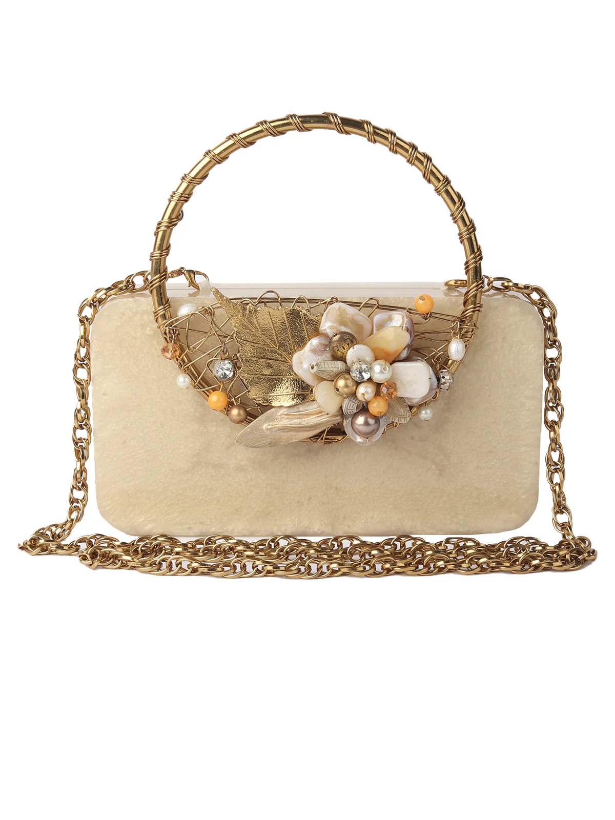 Odette Off White Resin Embellished Clutch For Women - Image 3