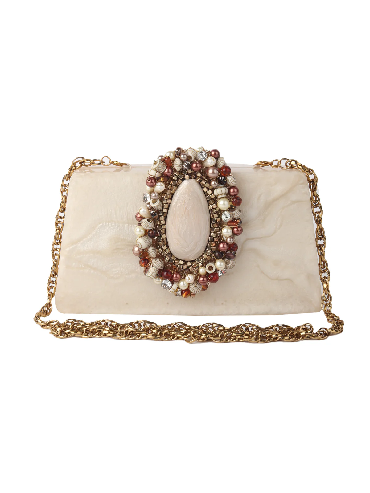Odette Off White Resin Embellished Clutch For Women - Image 3