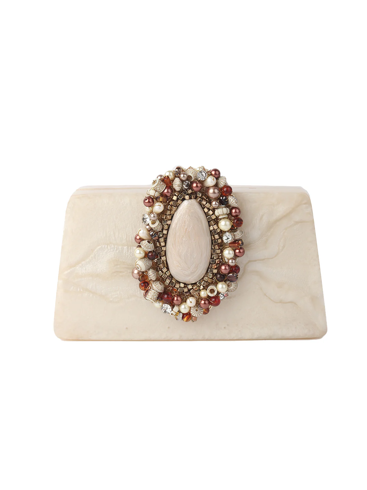 Odette Off White Resin Embellished Clutch For Women - Image 4