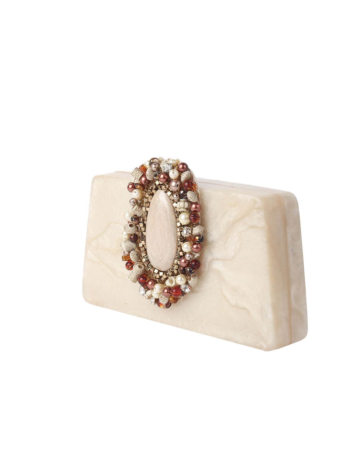 Odette Off White Resin Embellished Clutch For Women - Image 5