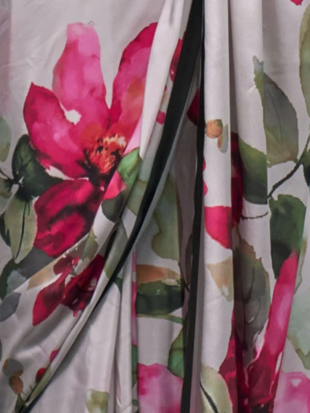 Odette Off White Satin Printed Saree With Unstitched Blouse For Women - Image 3