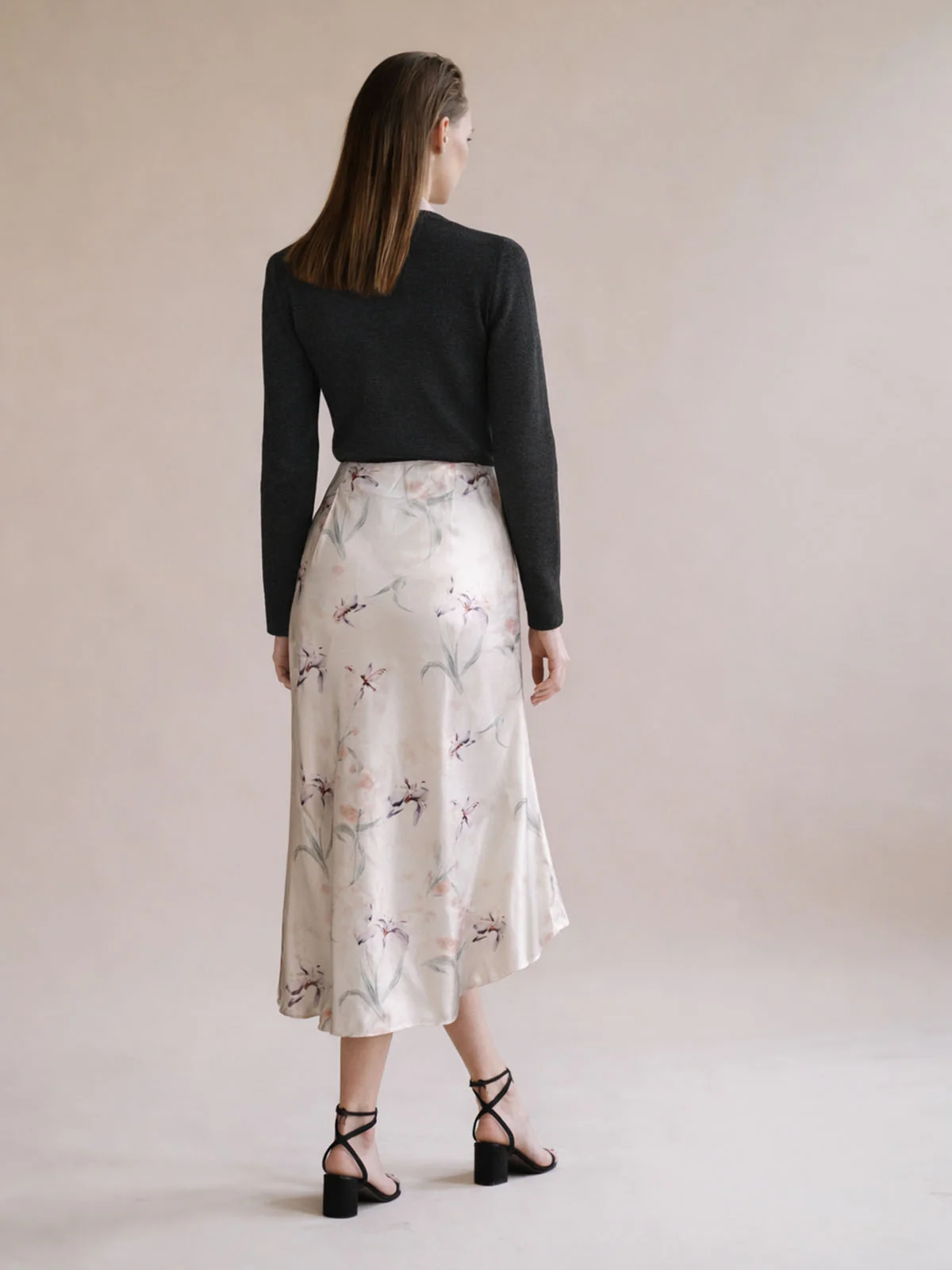 Odette Off White Satin Printed Skirt For Women - Image 3