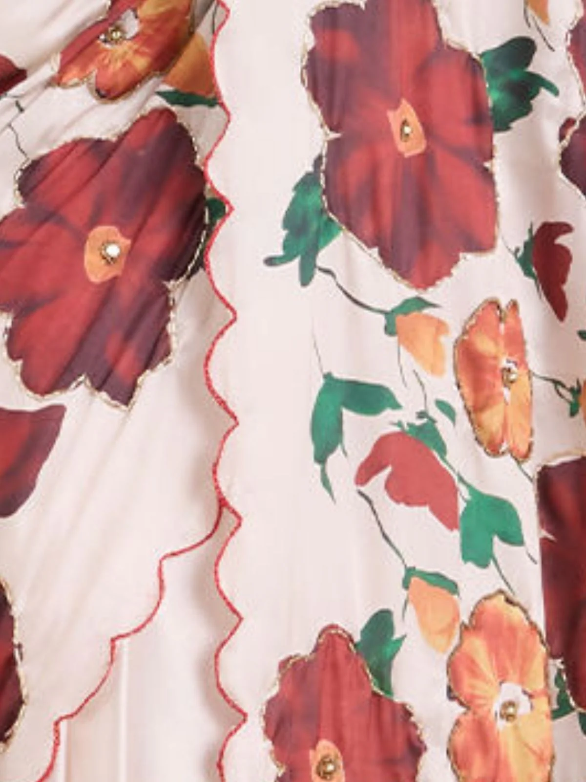 Odette Off White Satin Solid Printed Saree For Women - Image 6