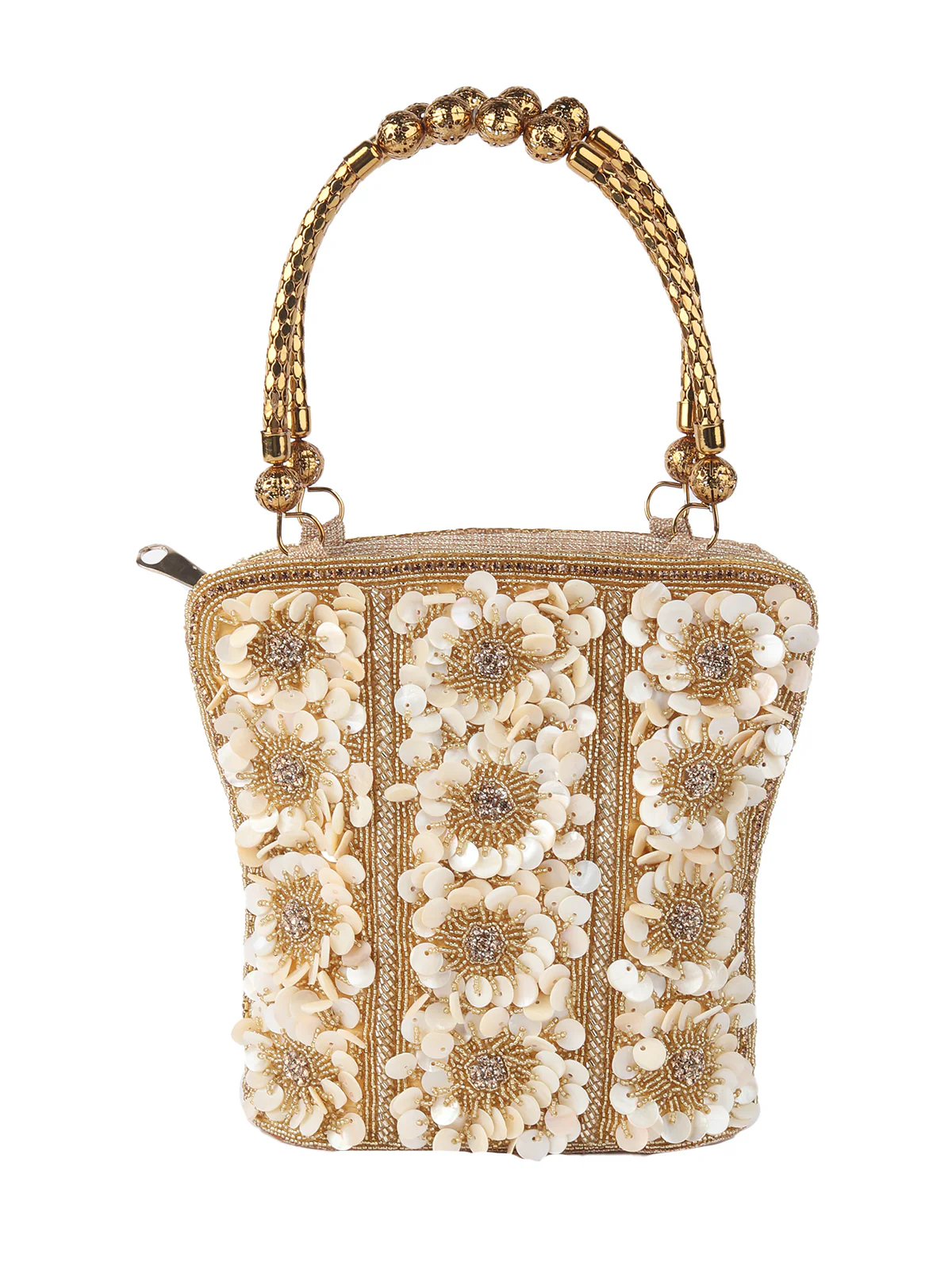Odette Off White And Gold Shell Embroidered Clutch For Women - Image 3