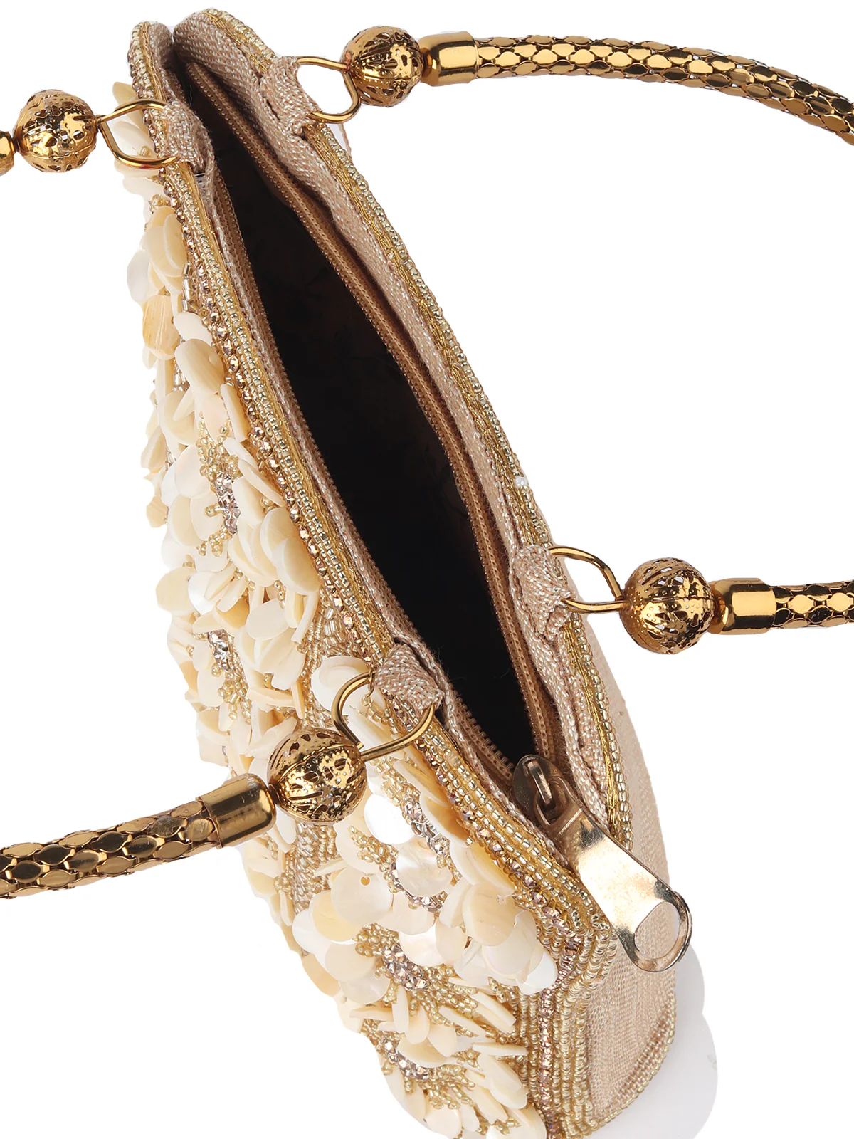 Odette Off White And Gold Shell Embroidered Clutch For Women - Image 6