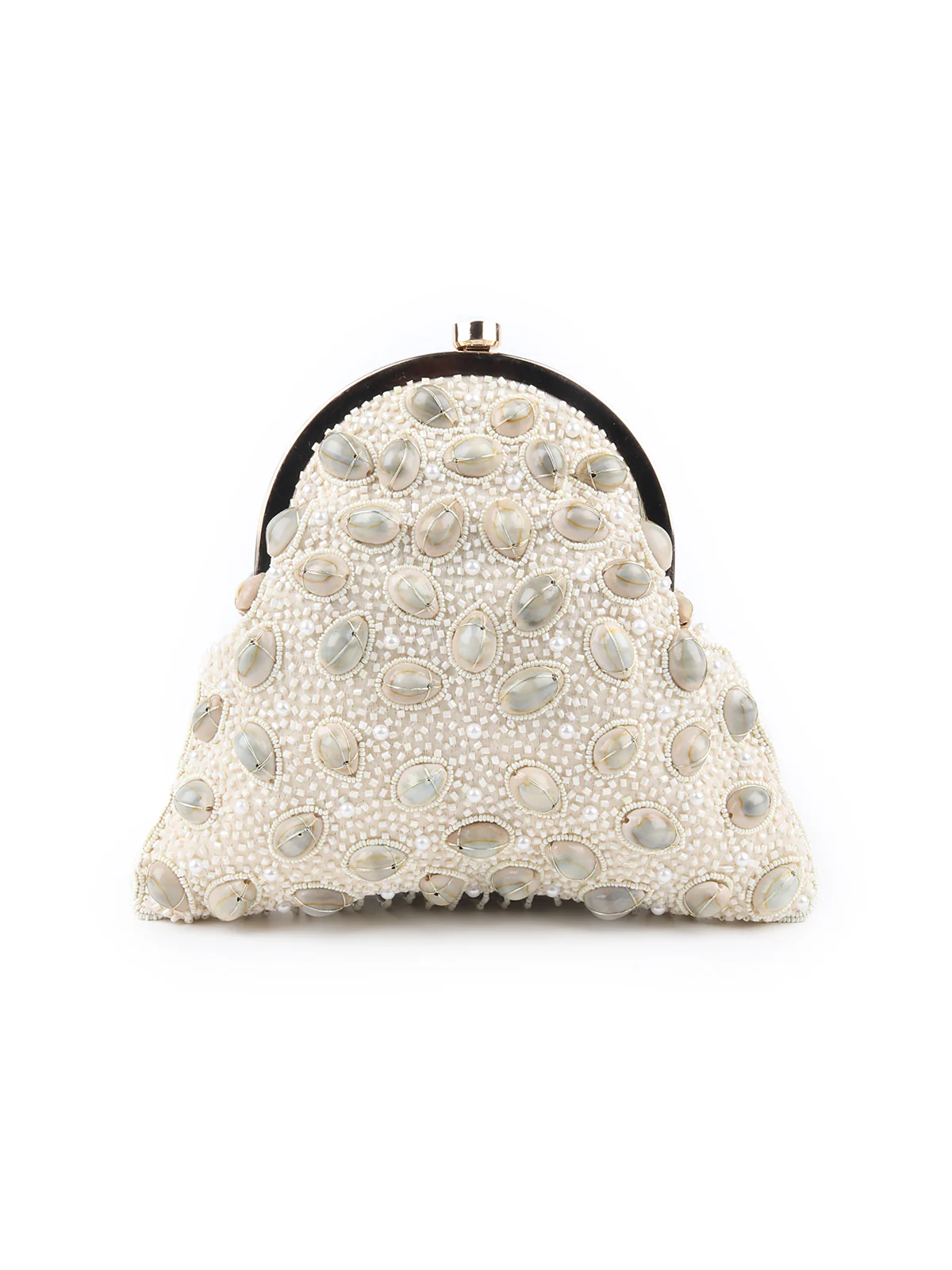 Odette Off White Shells and Beads Embroidered Batua for Women - Image 5