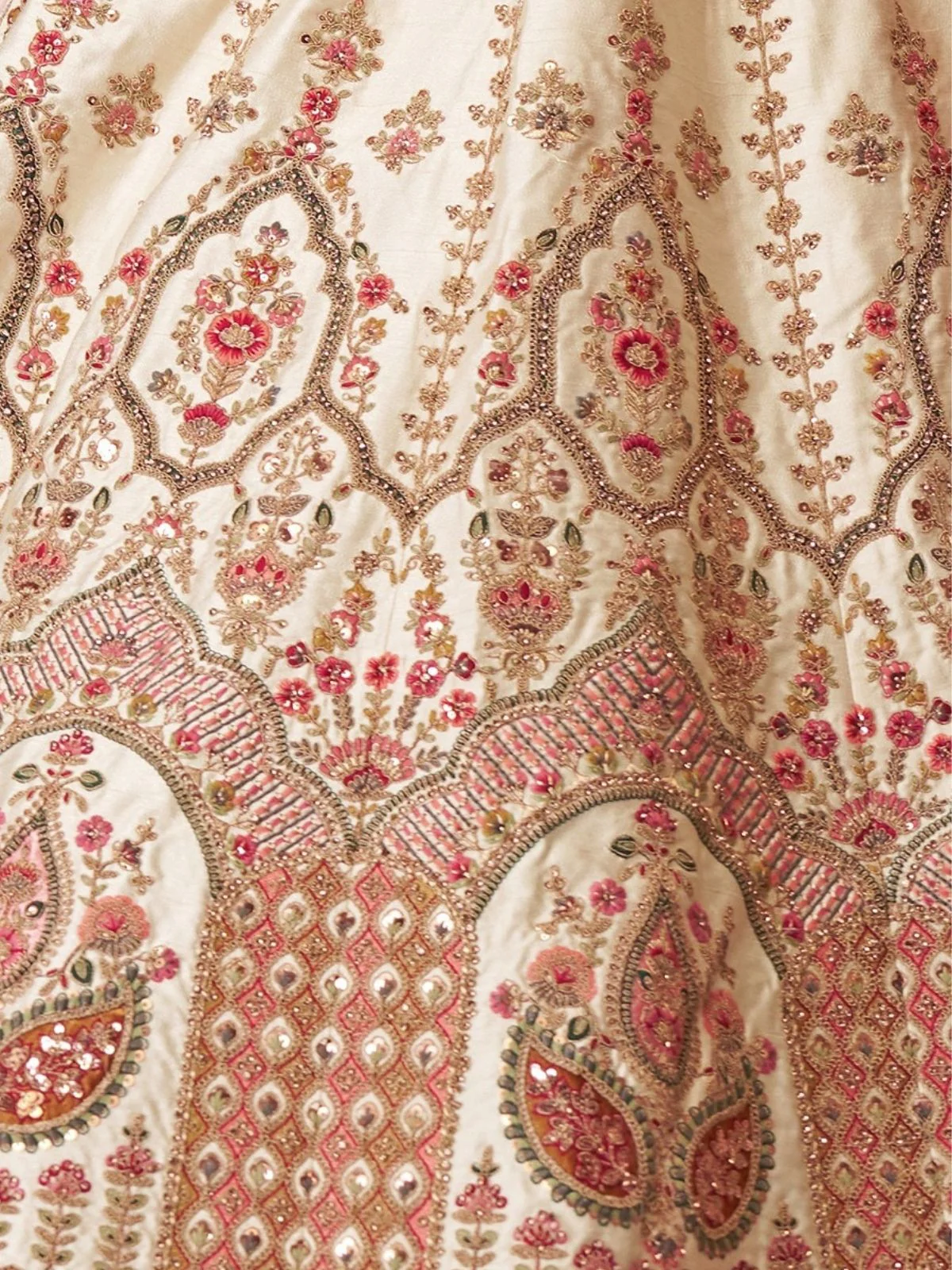 Odette Off White Silk Blend Embroidered Semi-Stitched Lehenga For Women - Image 6