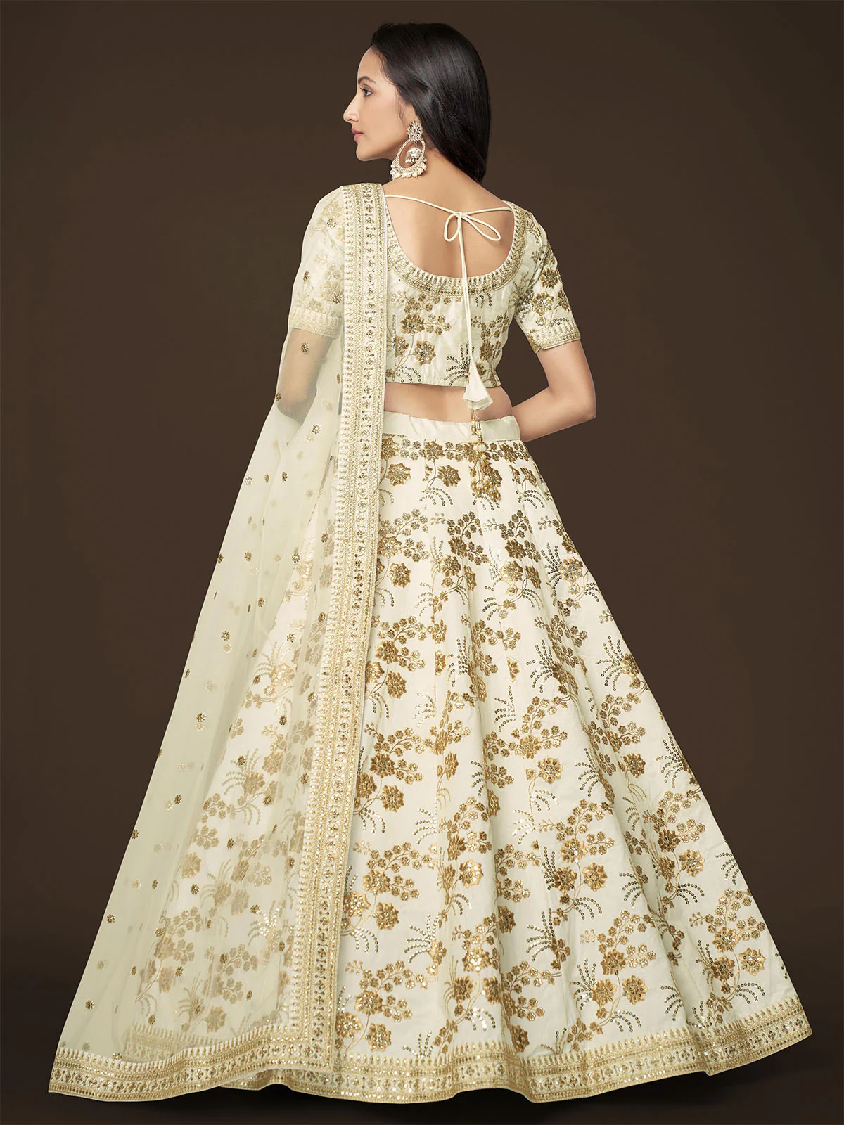 Odette Off White Silk Blend Embroidered Semi Stitched Lehenga With Unstitched Blouse For Women - Image 3