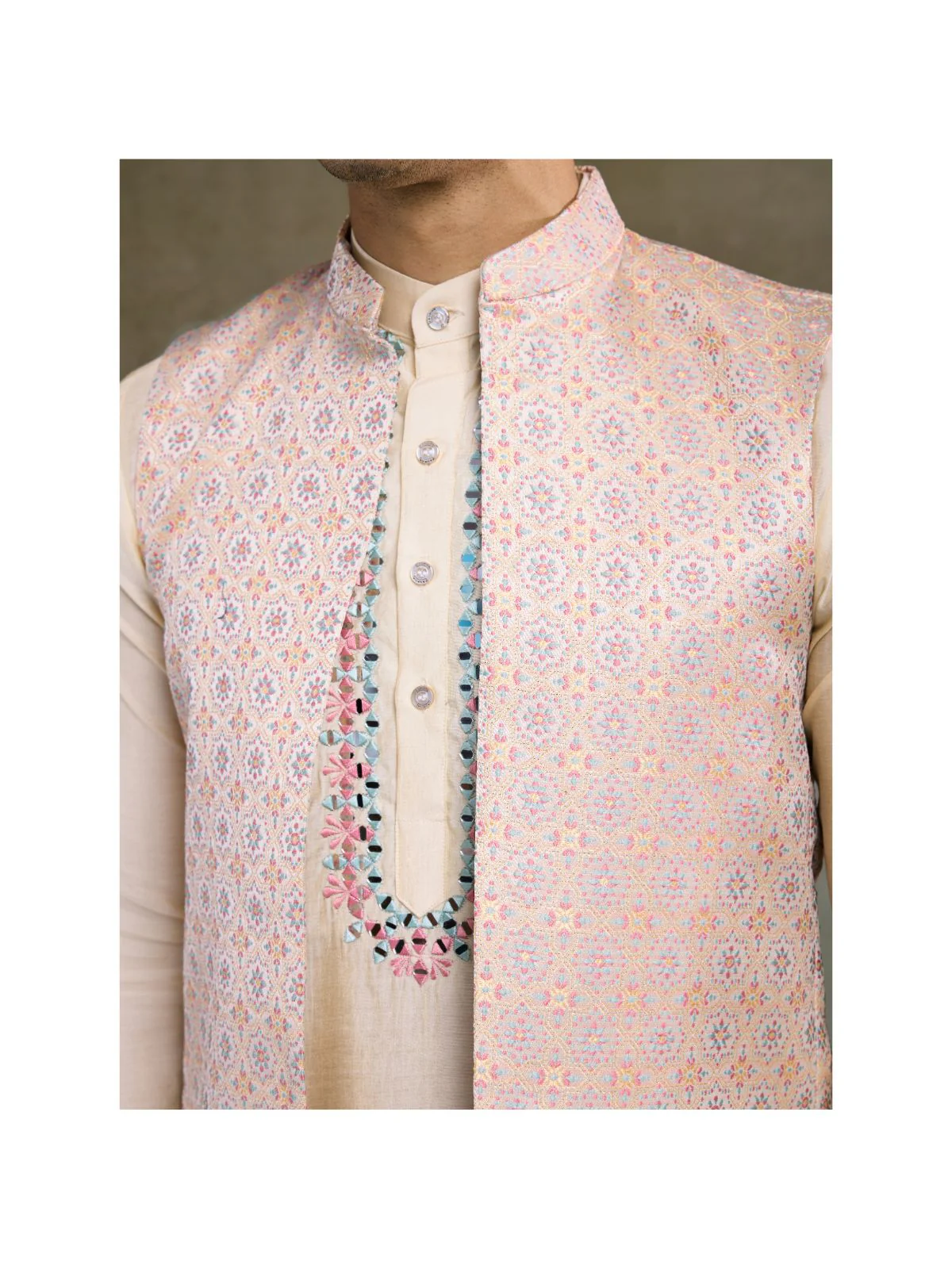 Odette Ivory Silk Blend Embellished Kurta For Men - Image 6