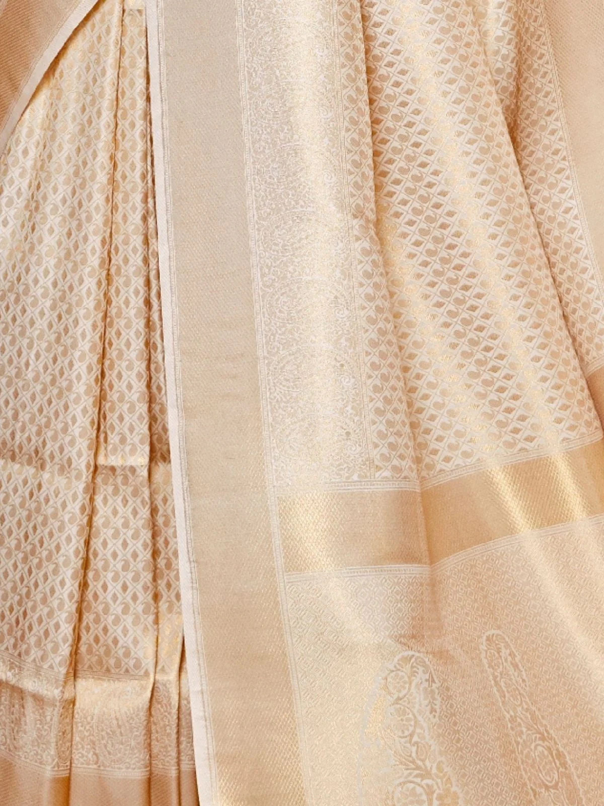 Odette Off White Silk Blend Woven Saree With Unstitched Blouse For Women - Image 3