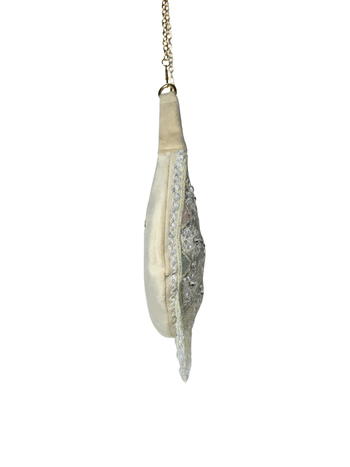 Odette Off White Suede Embellished Clutch For Women - Image 5
