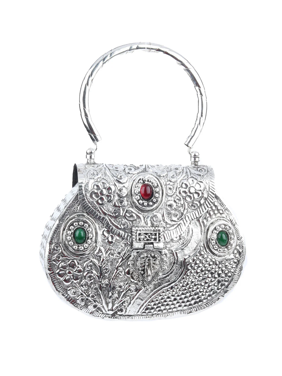 Odette Off White Suede Embellished Hand Bag For Women - Image 3