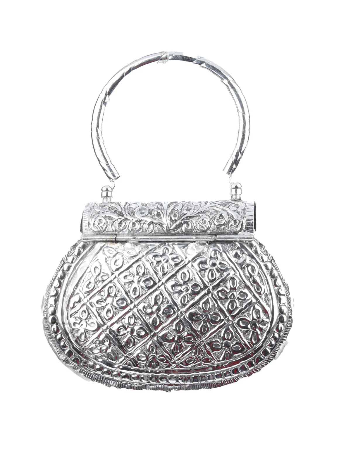 Odette Off White Suede Embellished Hand Bag For Women - Image 4