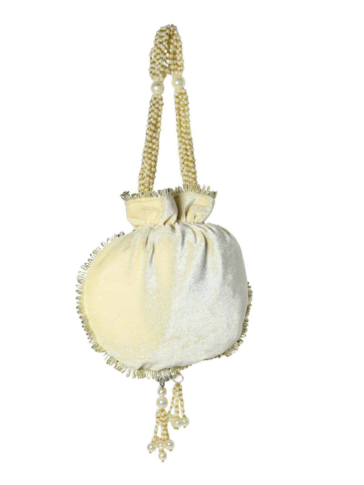 Odette Off White Suede Embellished Potli For Women - Image 5