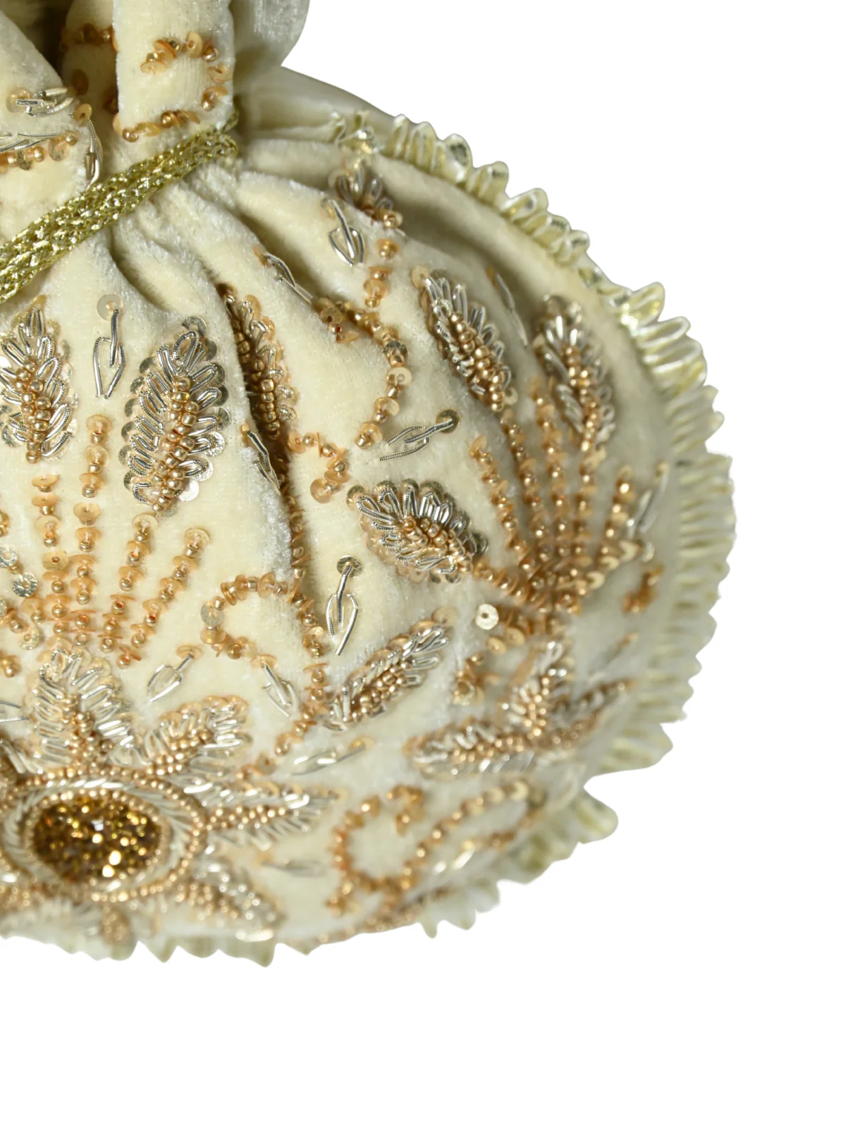 Odette Off White Suede Embellished Potli For Women - Image 7