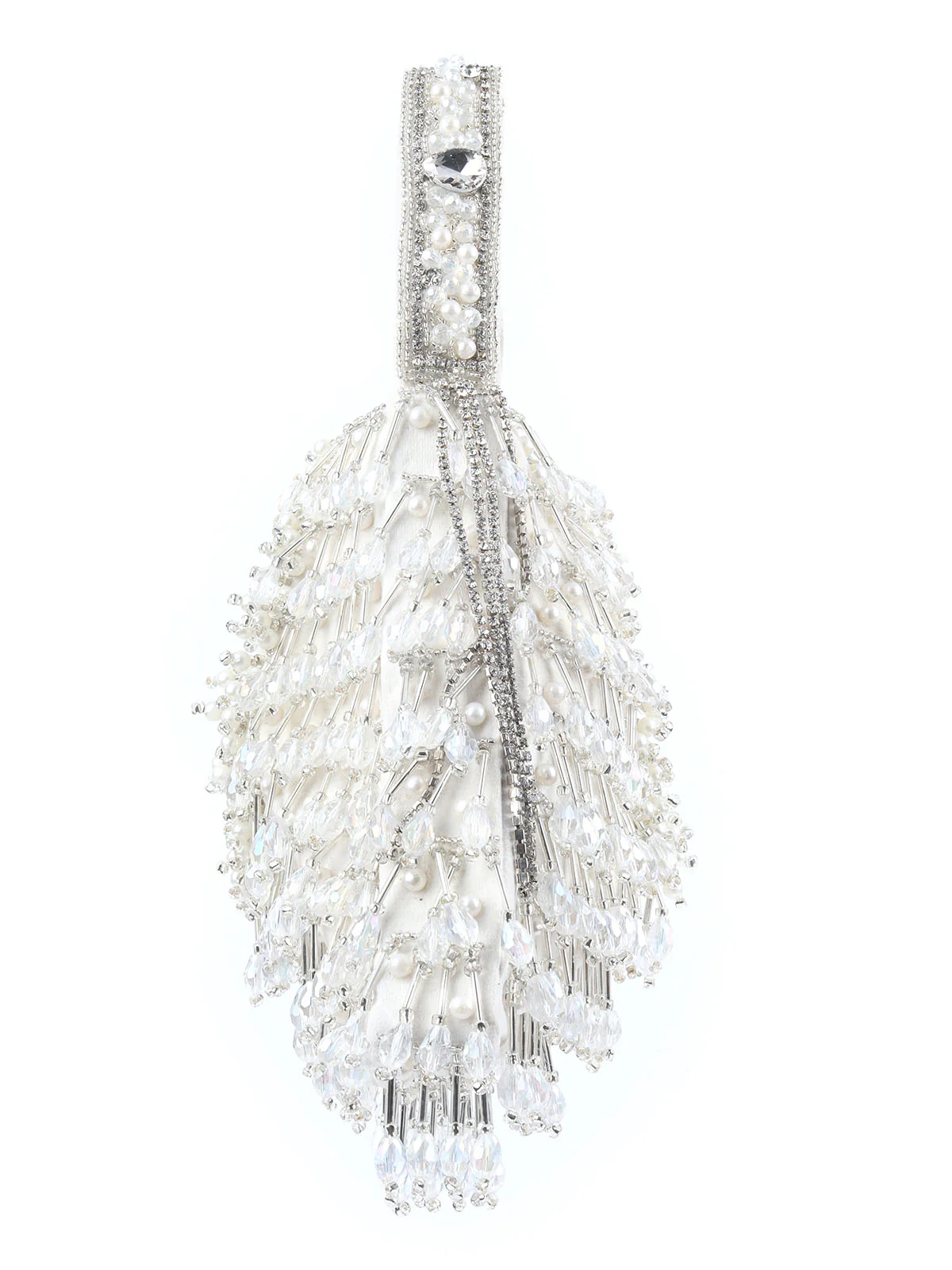 Odette Off White Suede Embellished Potli For Women - Image 4