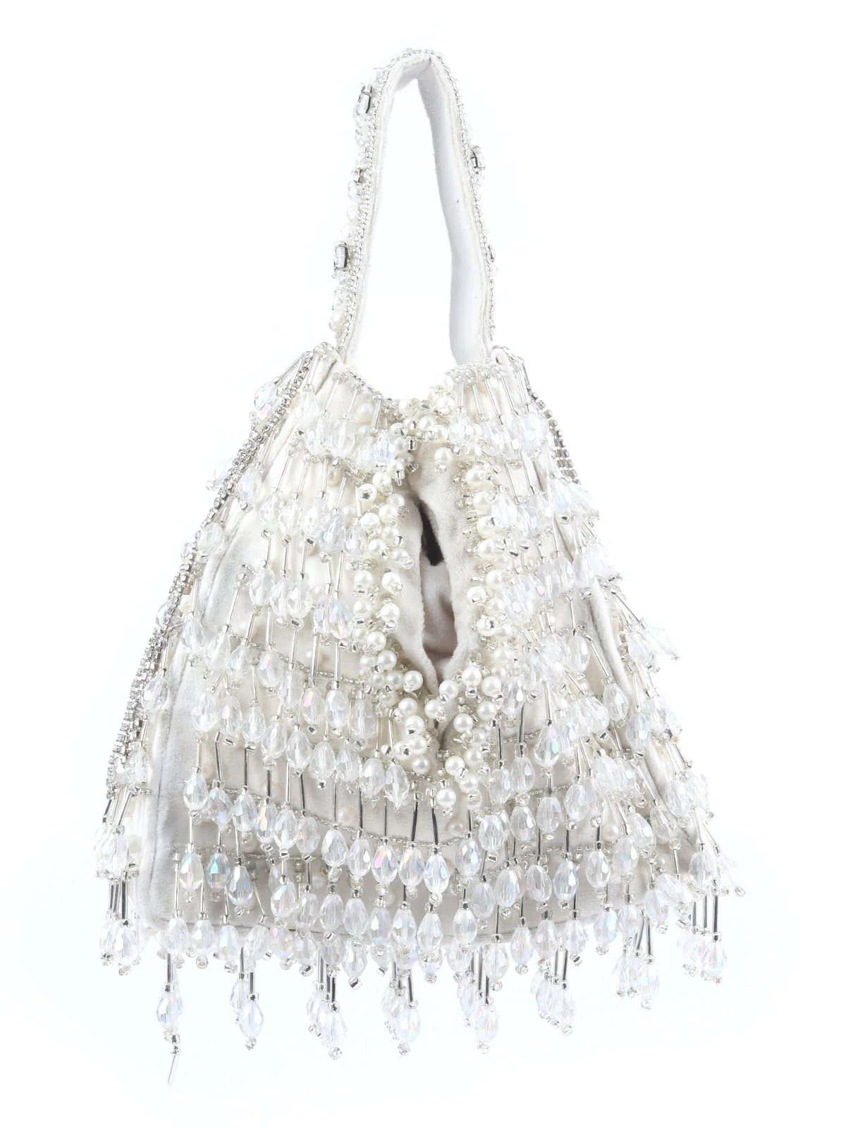 Odette Off White Suede Embellished Potli For Women - Image 5