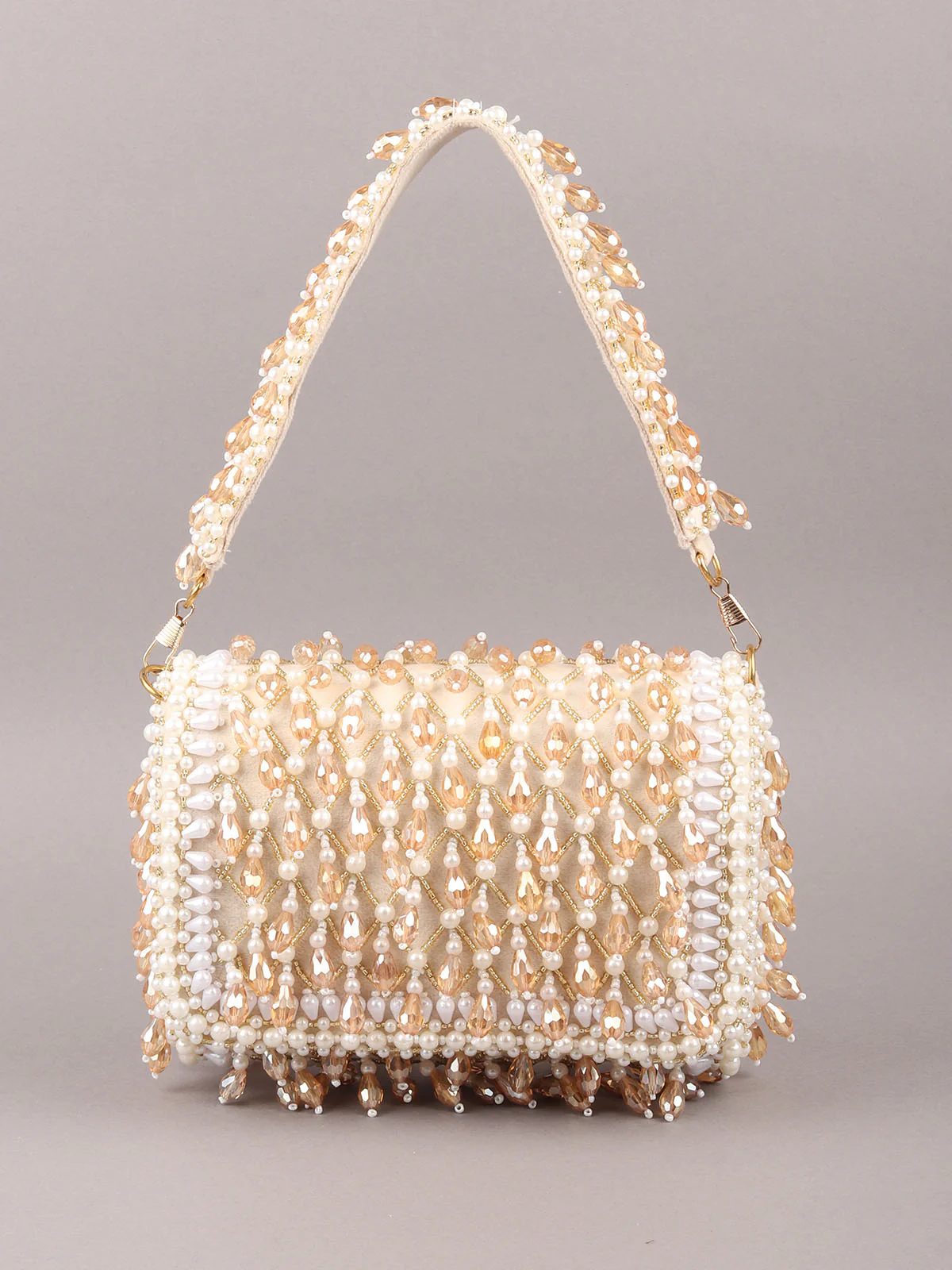 Odette Off White Tassels Embellished Clutch For Women - Image 3