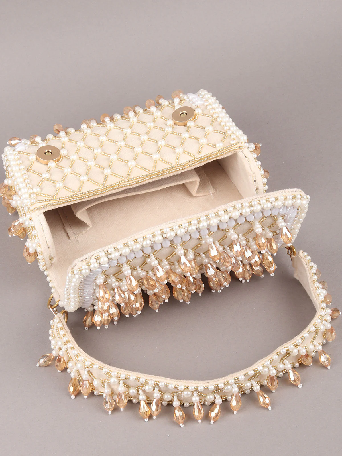 Odette Off White Tassels Embellished Clutch For Women - Image 6
