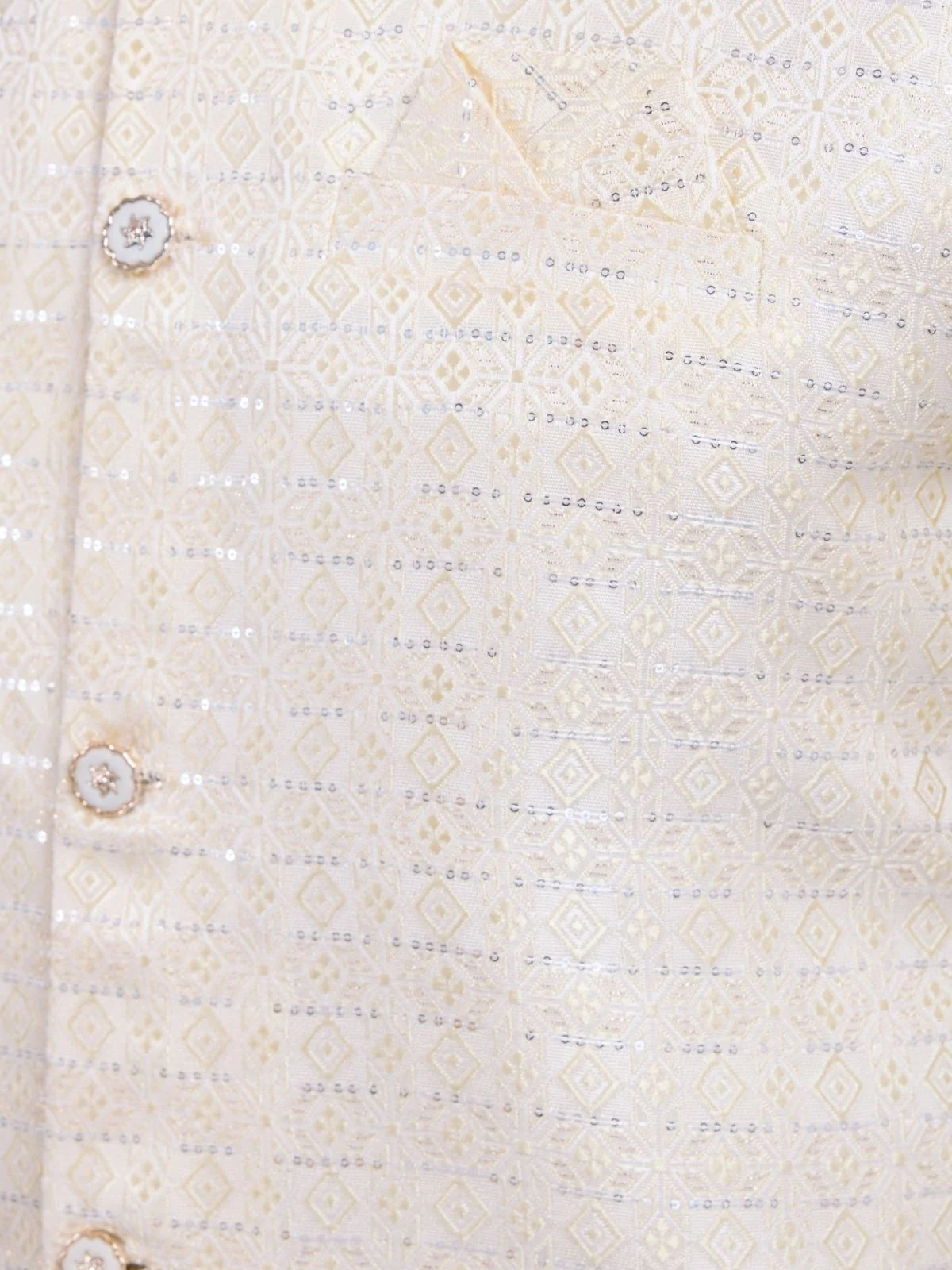 Odette Off White Viscose Silk  Woven Stitched Kurta For Men - Image 7