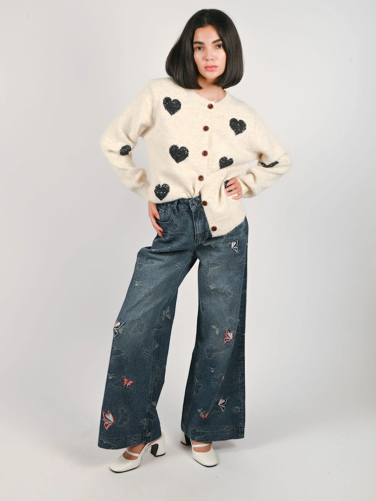 Odette Off White Wool Solid Top For Women - Image 3