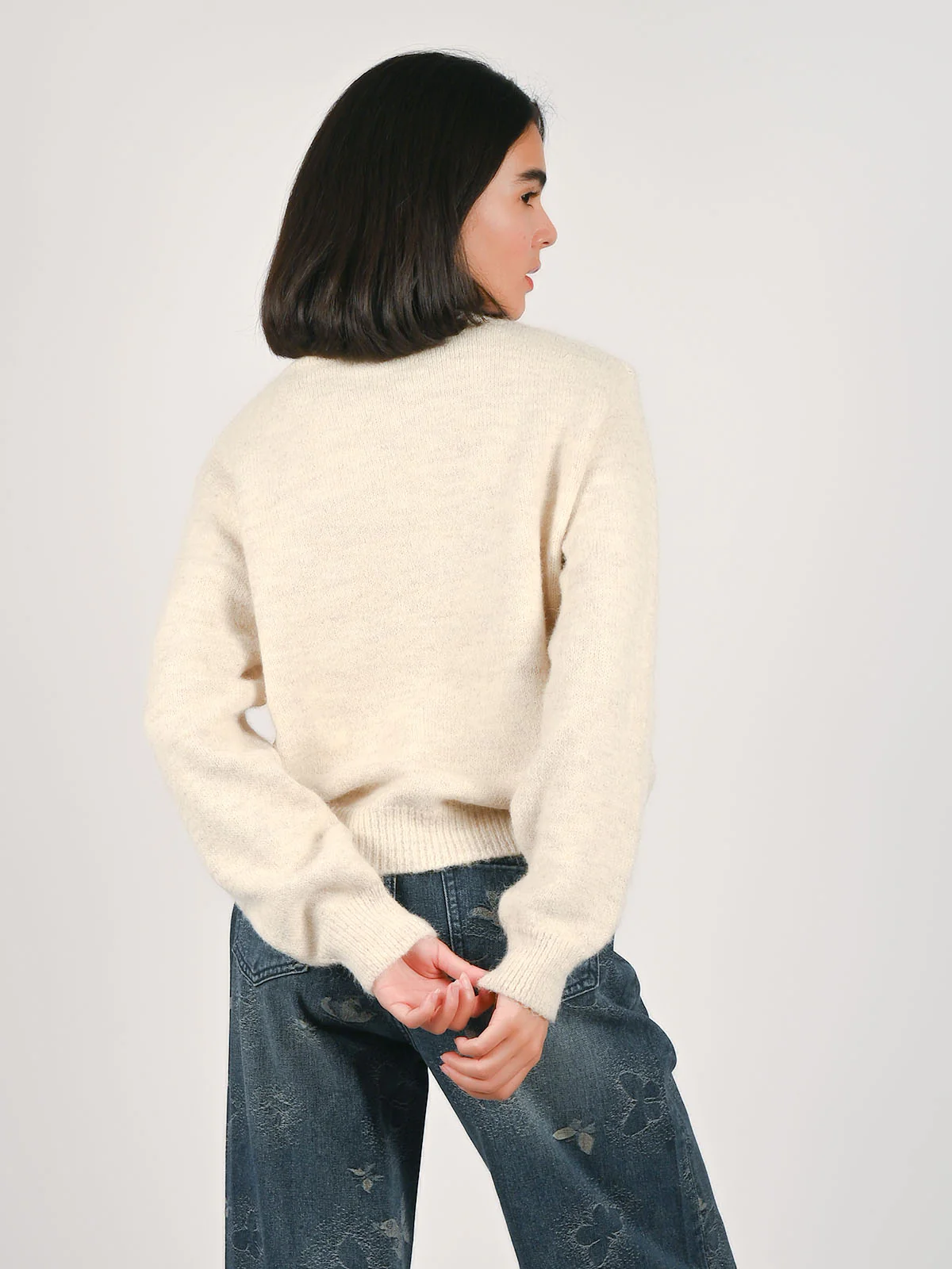 Odette Off White Wool Solid Top For Women - Image 4