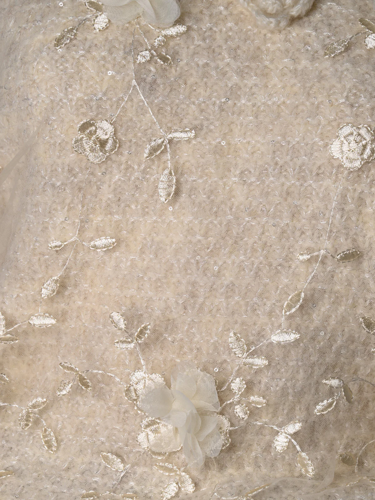 Odette Off White Woolen Floral Applique Top For Women - Image 4