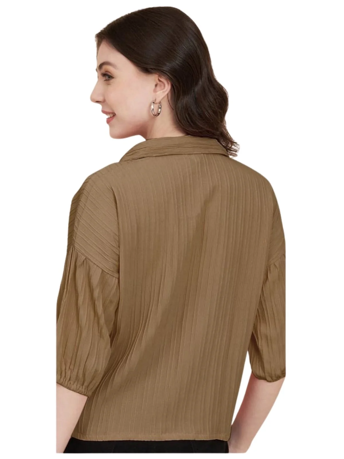 Odette Olive Brown Sugarcane Solid Shirt For Women - Image 3