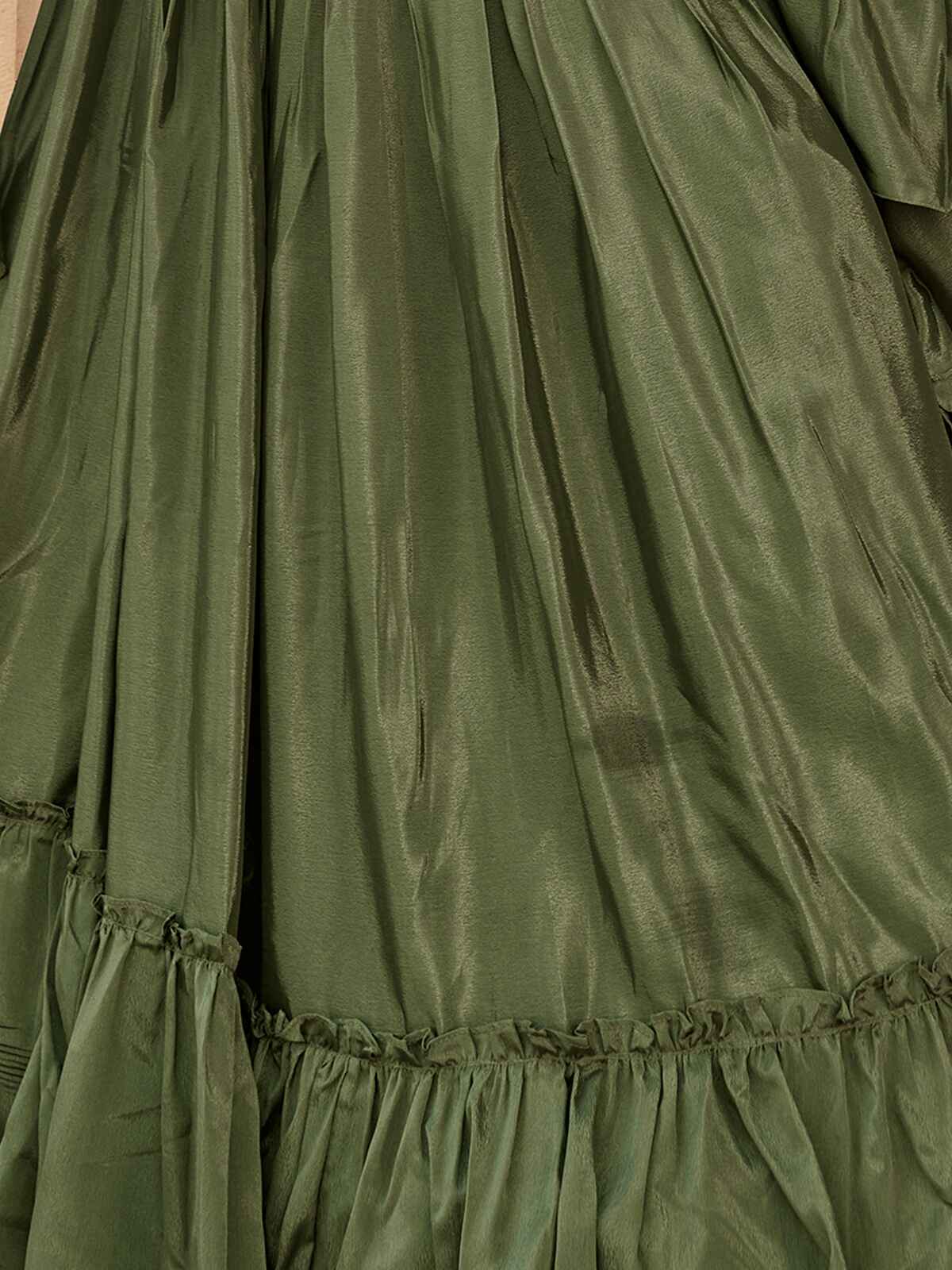Odette Olive Chinon Embellished Semi Stitched Lehenga With Unstitched Blouse For Women - Image 5