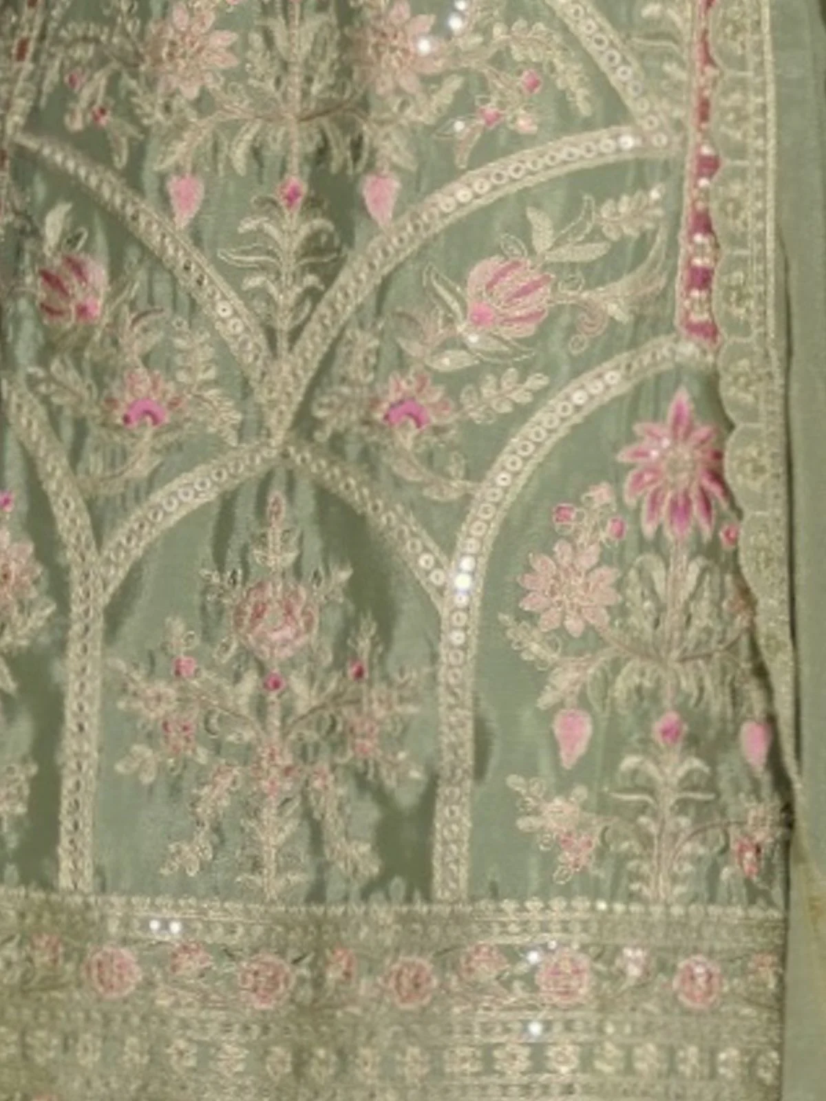 Odette Olive Chinon Embroidered Semi-Stitched Kurta Set For Women - Image 3