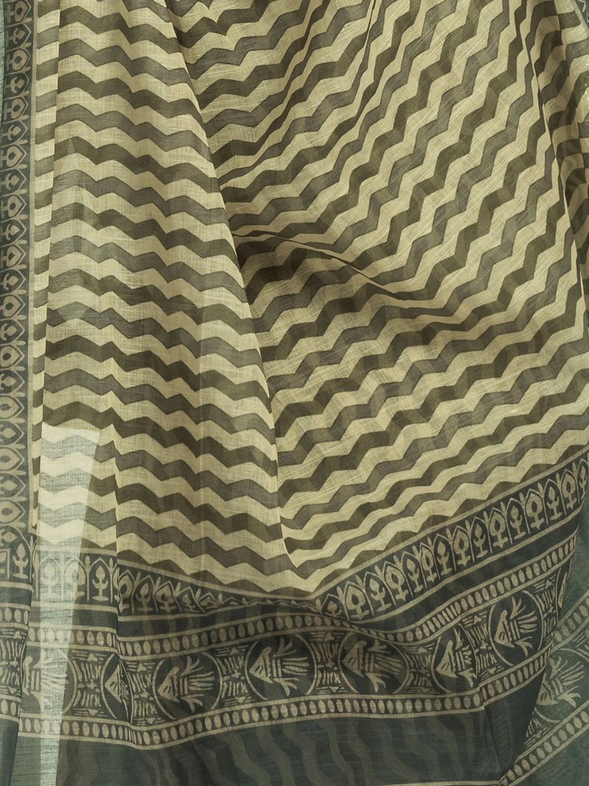 Odette Olive Cotton Linen Zari Work Saree For Women - Image 5