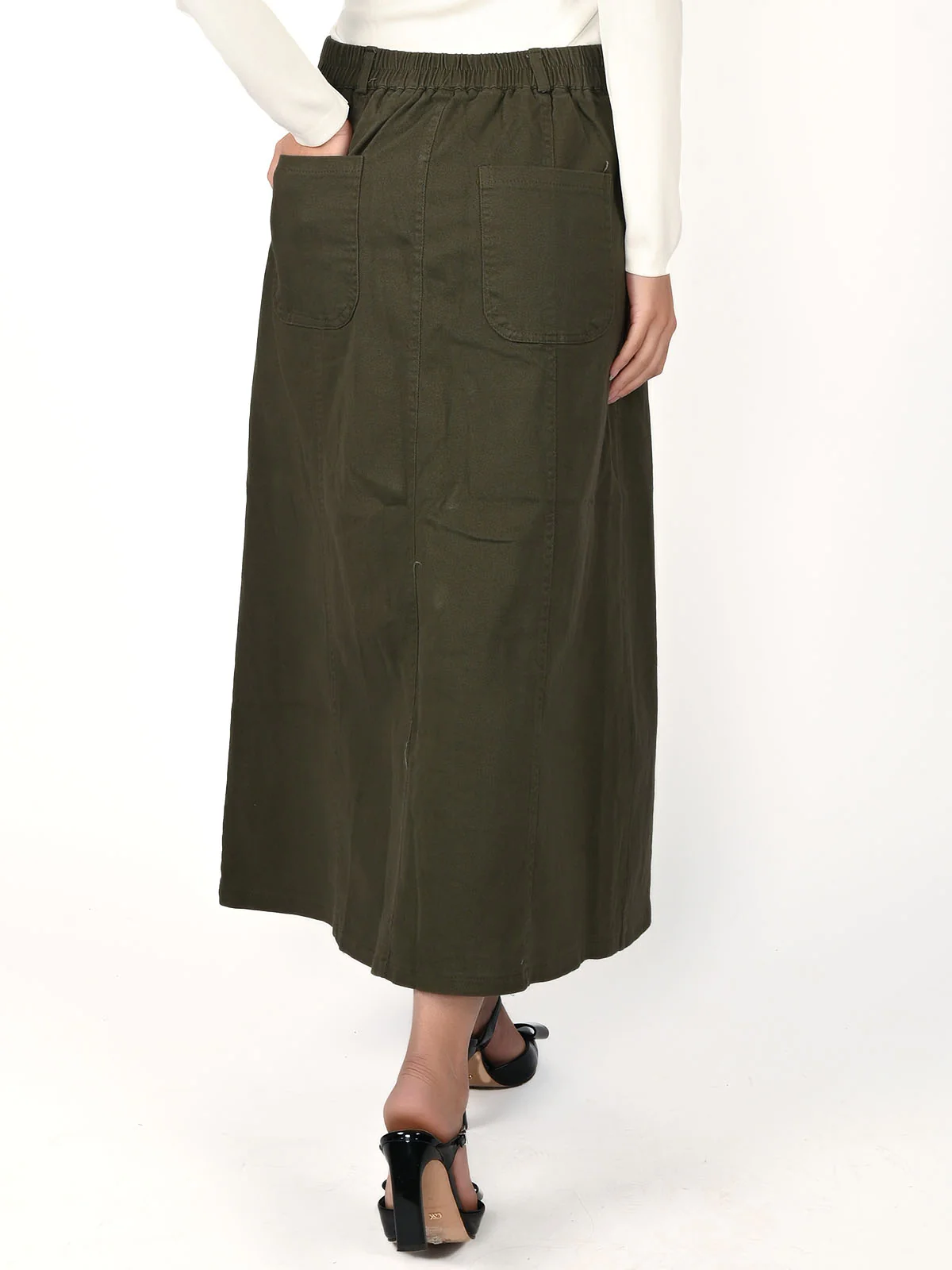 Odette Olive Denim Solid Skirt For Women - Image 4