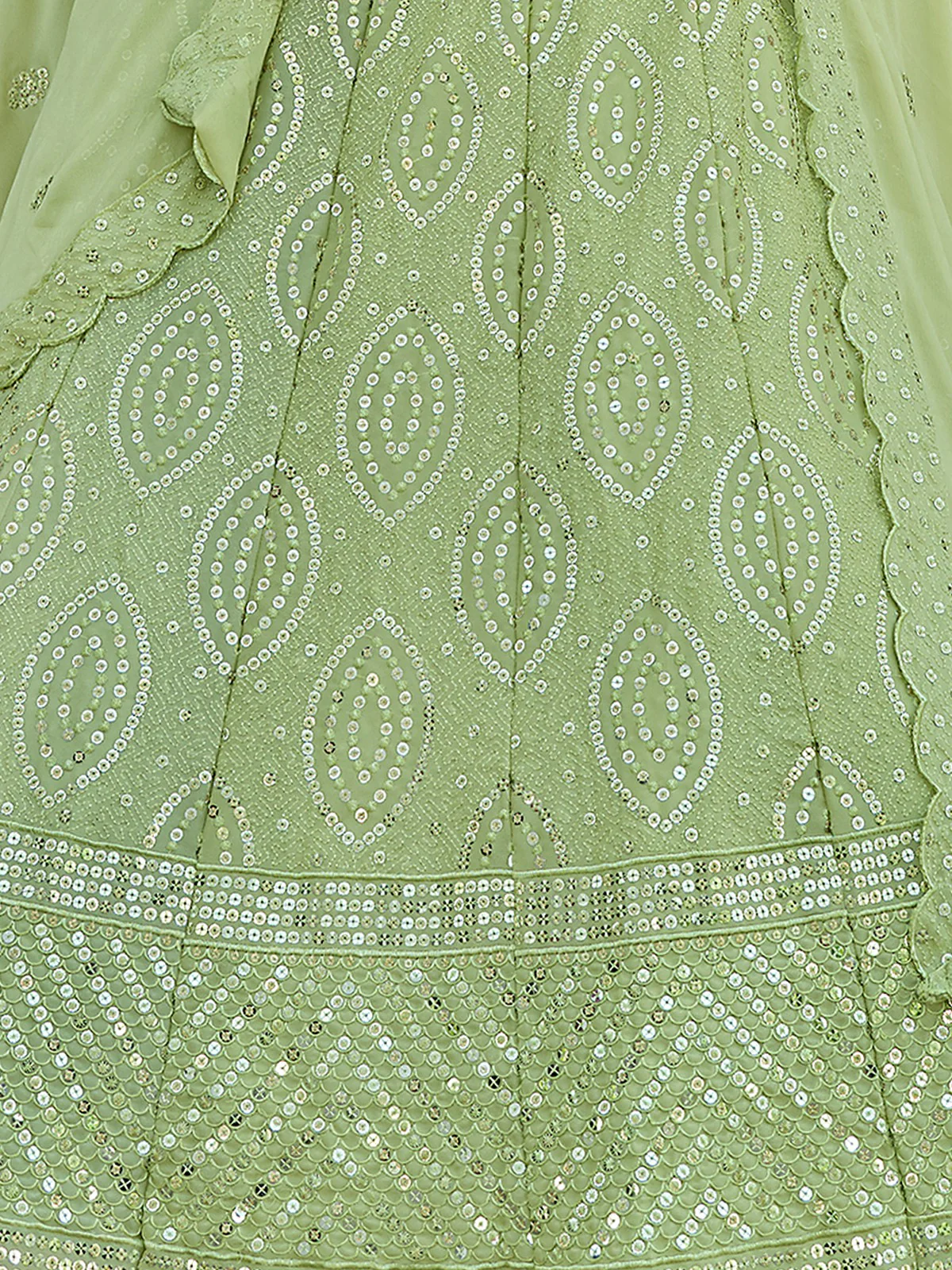 Odette Olive Embellished Georgette Semi Stitched Lehenga With Blouse For Women - Image 5