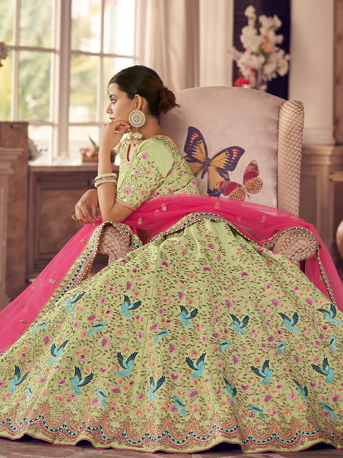 Odette Olive Embroidered Art Silk Semi Stitched Lehenga With Blouse For Women - Image 2