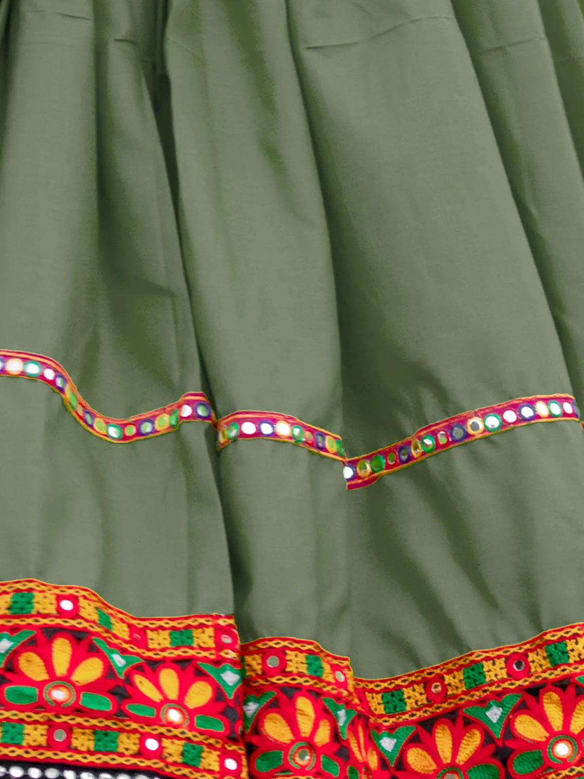 Odette Olive Embroidered Cotton Semi Stitched Lehenga With Unstitched Blouse For Women - Image 8