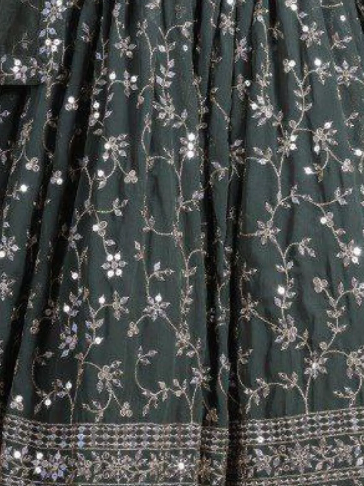 Odette Olive Georgette Embellished Semi Stitched Lehenga For Women - Image 5