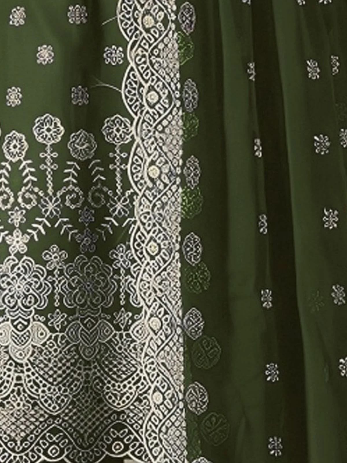 Odette Olive Georgette Embroidered Semi Stitched Kurta Set For Women - Image 3