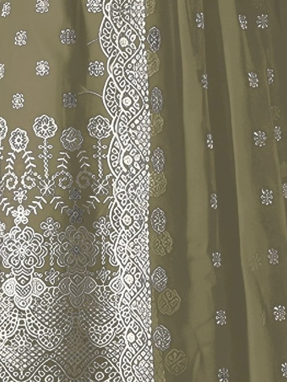 Odette Olive Georgette Embroidered Semi Stitched Kurta Set For Women - Image 3