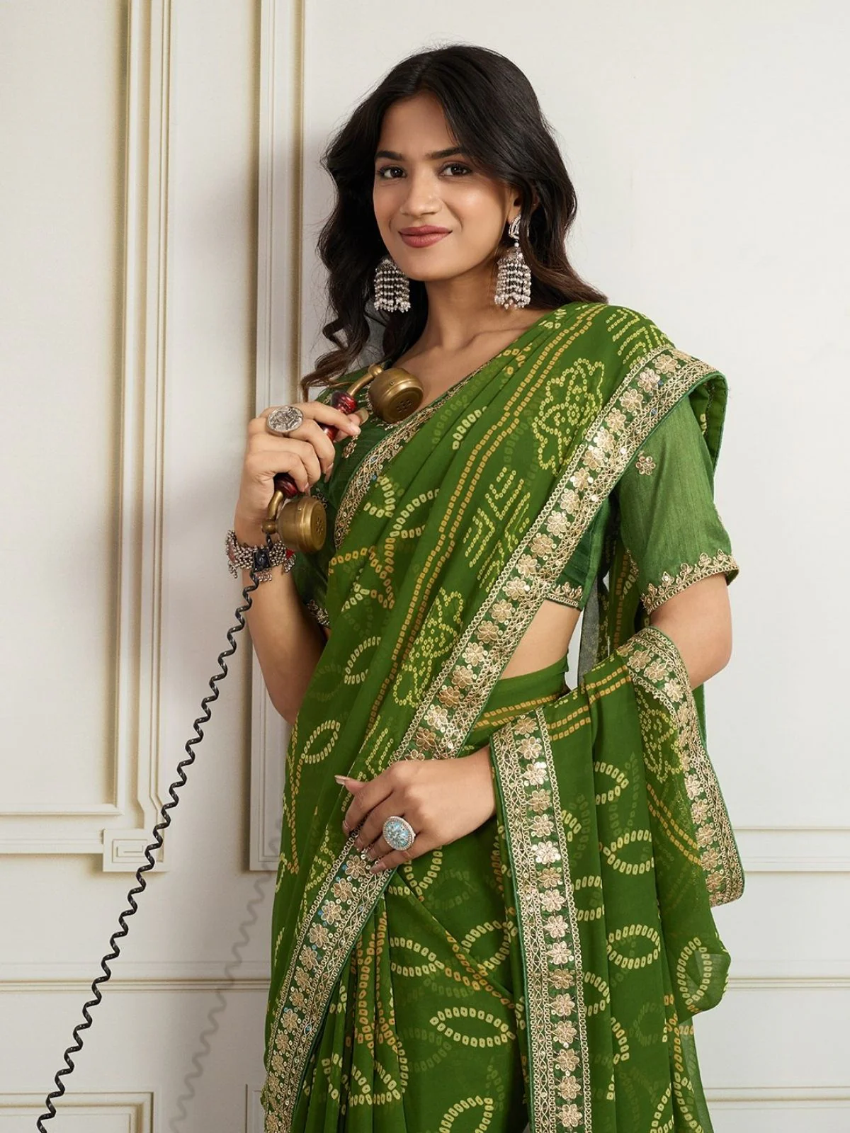 Odette Olive Georgette Printed Saree For Women - Image 2