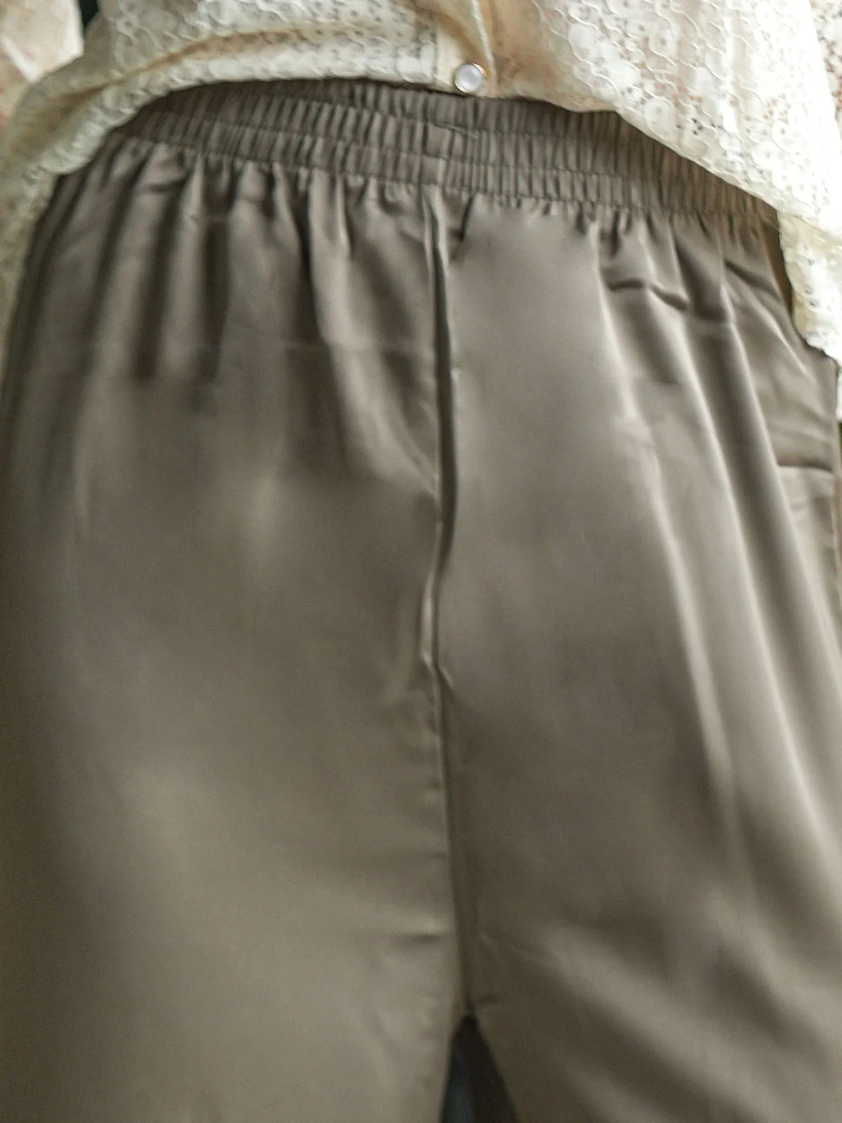 Odette Olive Green Satin Belted Trousers For Women - Image 5