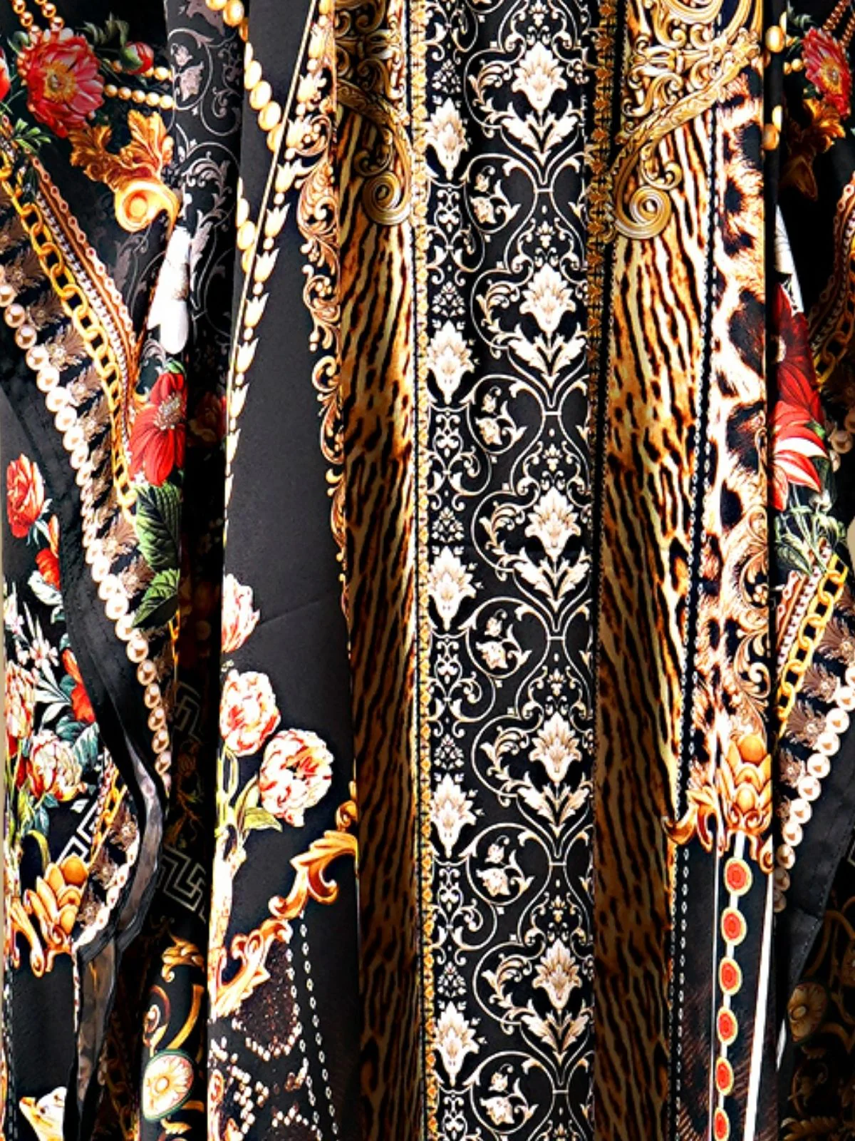 Odette Black Satin Printed Kaftan For Women - Image 5