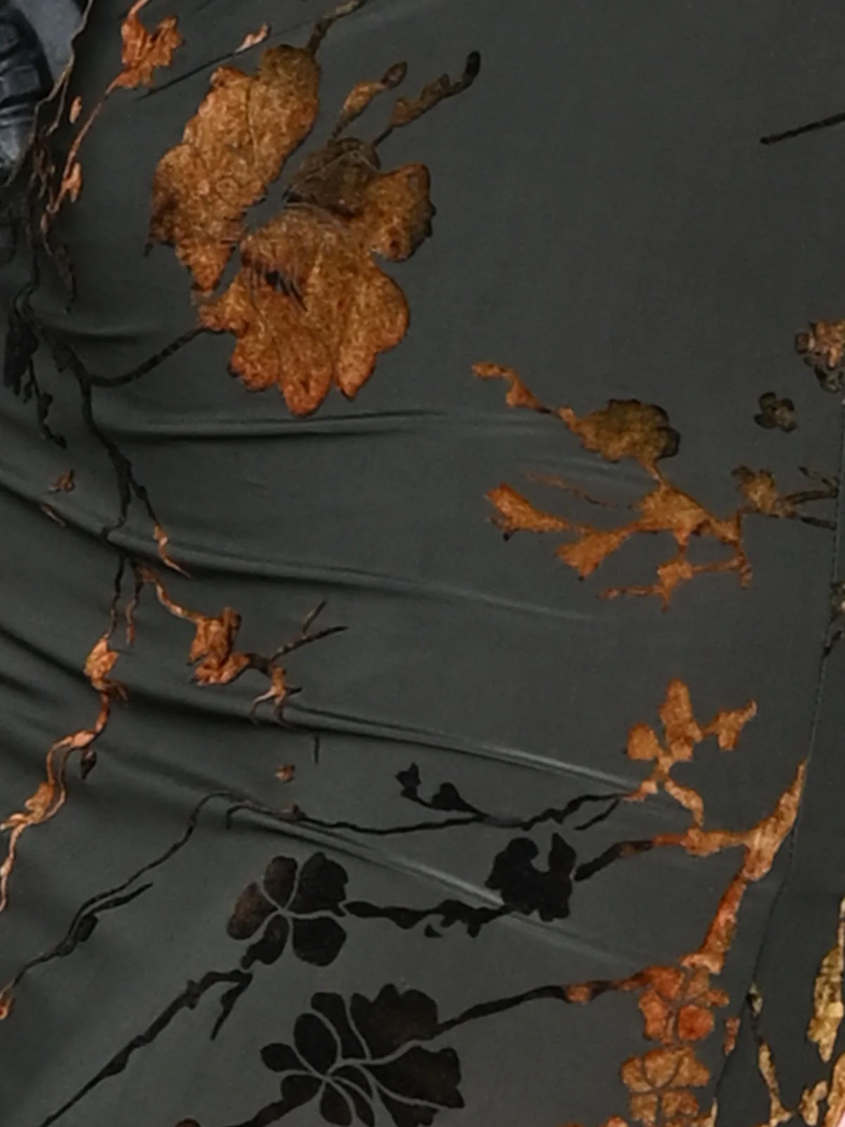 Odette Olive Green Satin & Velvet Printed Dress For Women - Image 5